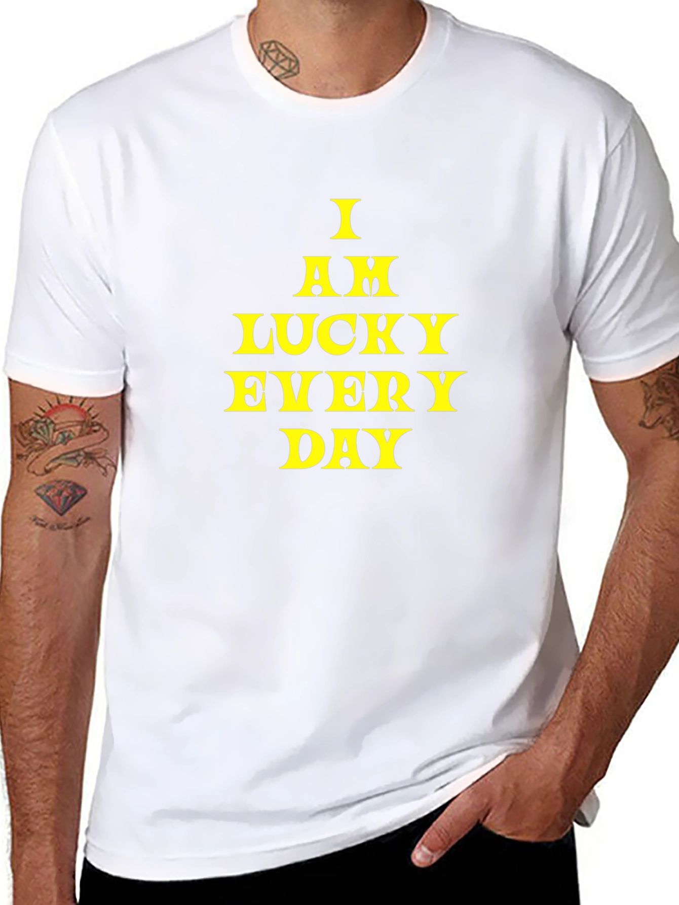Black Lucky Everyday Black Tee - Motivational Design view 8