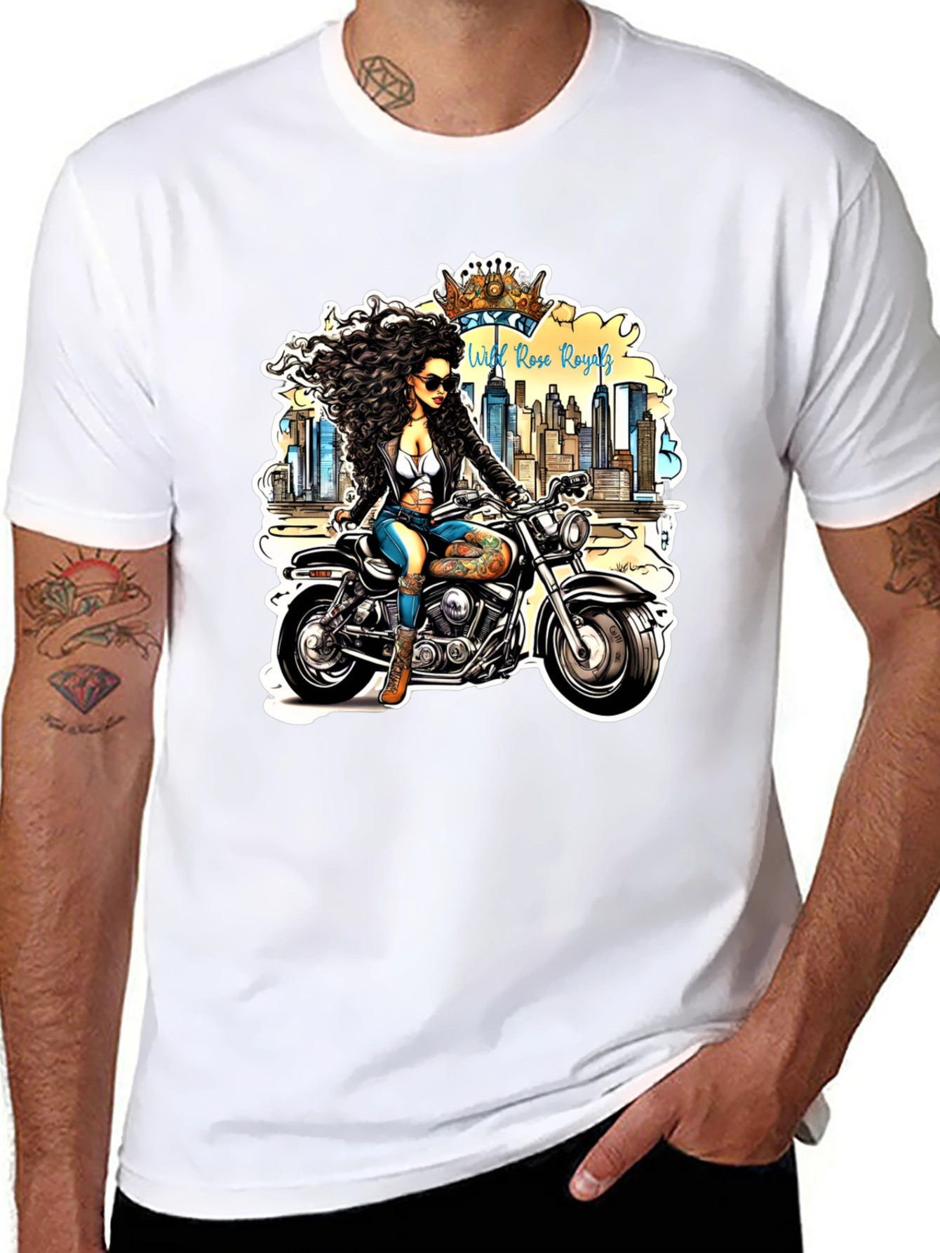 Black Wild Rose Royals Biker T-Shirt view 8