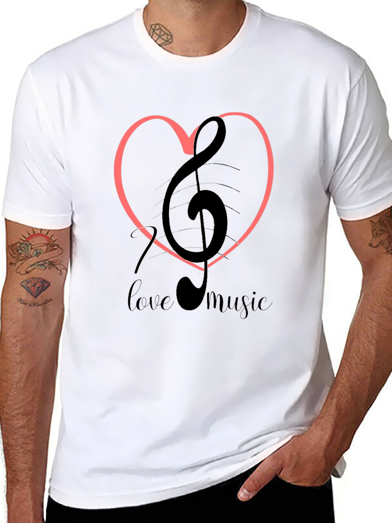Black I Love Music Heart Graphic T-Shirt view 8