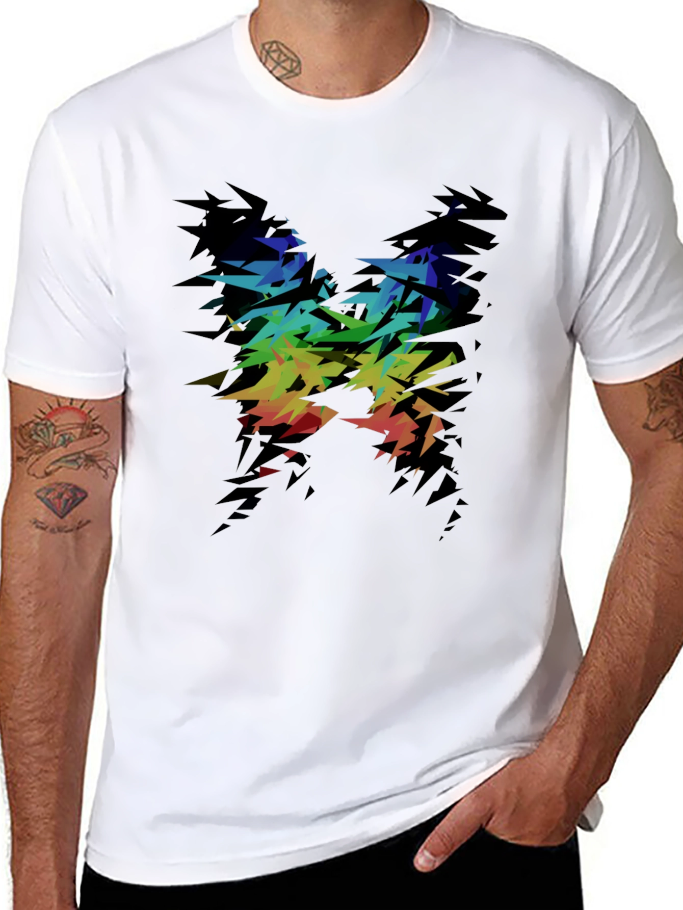 Black Abstract Rainbow Graphic Tee - Black view 8