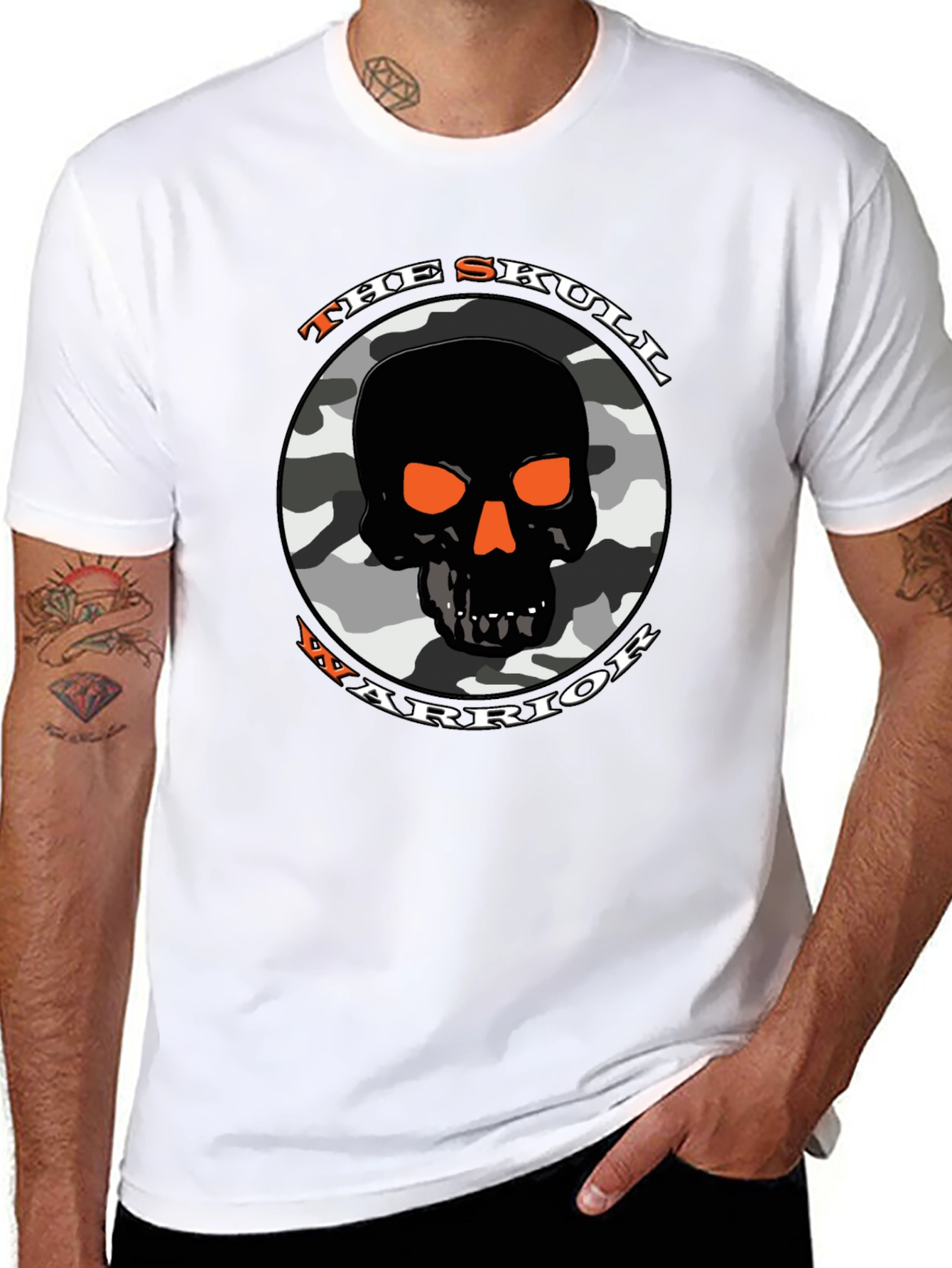 Black Skull Warrior Camo Graphic T-Shirt view 8