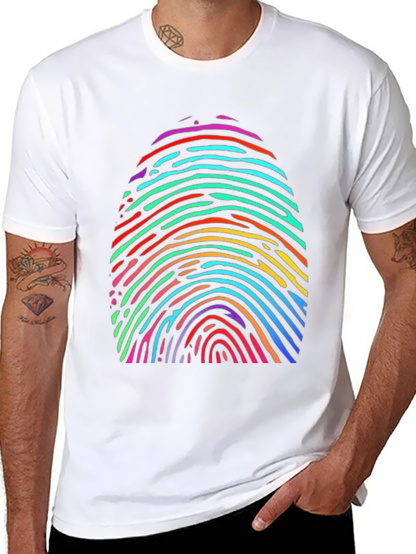 Black Rainbow Fingerprint Graphic Tee - Unique & Colorful view 8