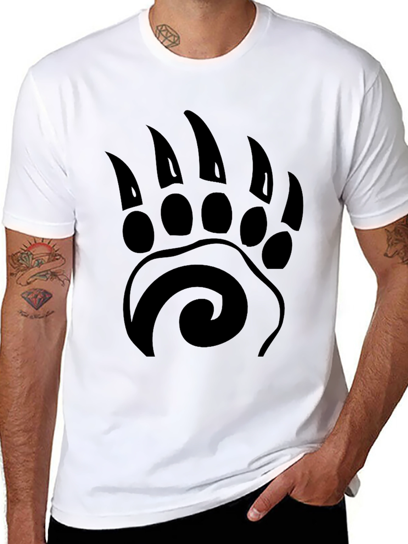Black Black Bear Paw Print Graphic T-Shirt - Tribal Style view 8