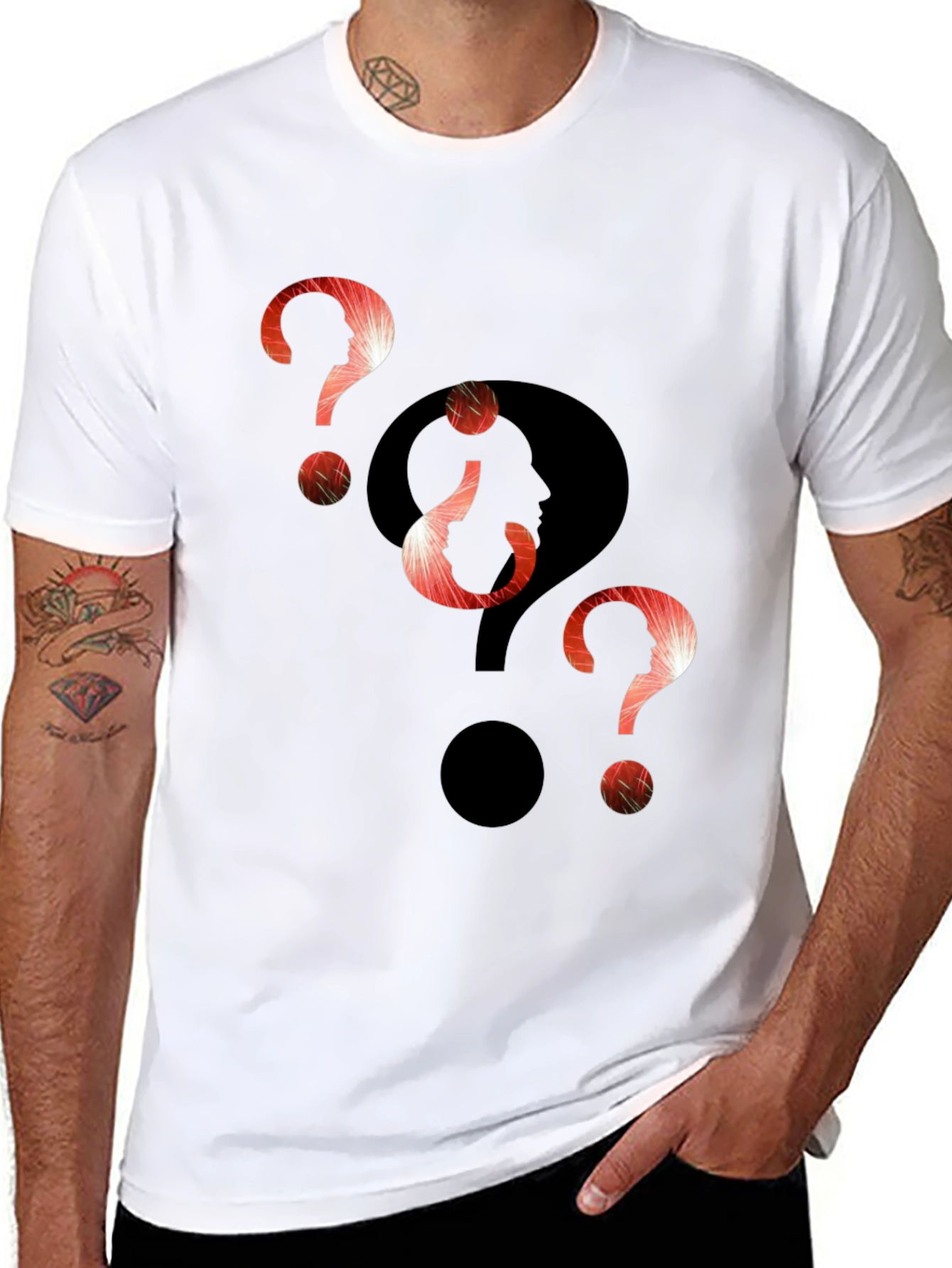 Black Intriguing Question Marks Graphic T-Shirt view 8