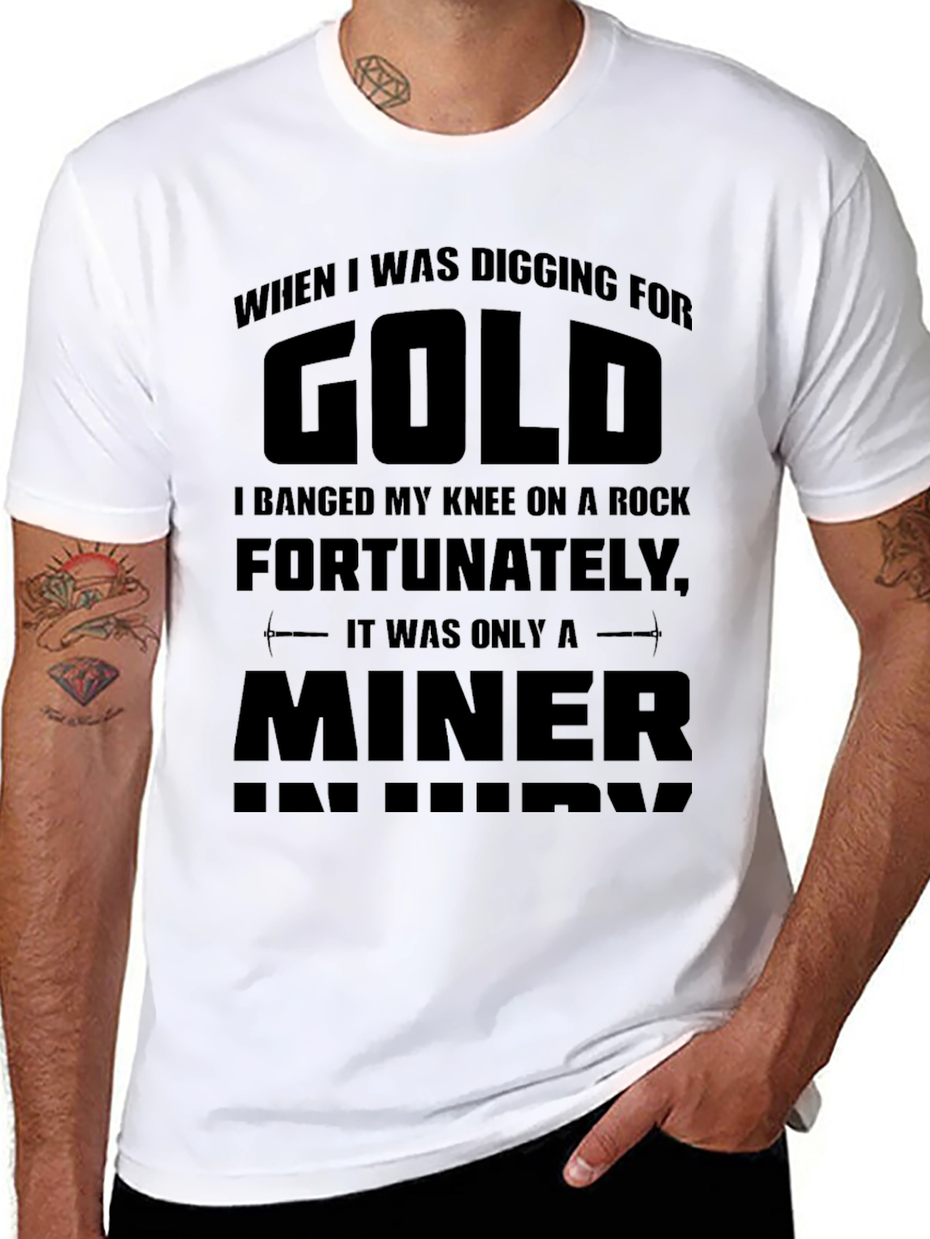 Black Funny Gold Miner Injury T-Shirt view 8