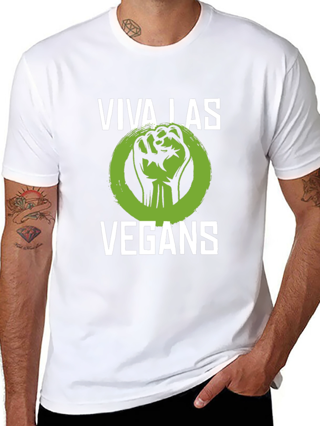 Black Viva Las Vegans Black T-Shirt - Vegan Activism Apparel view 8