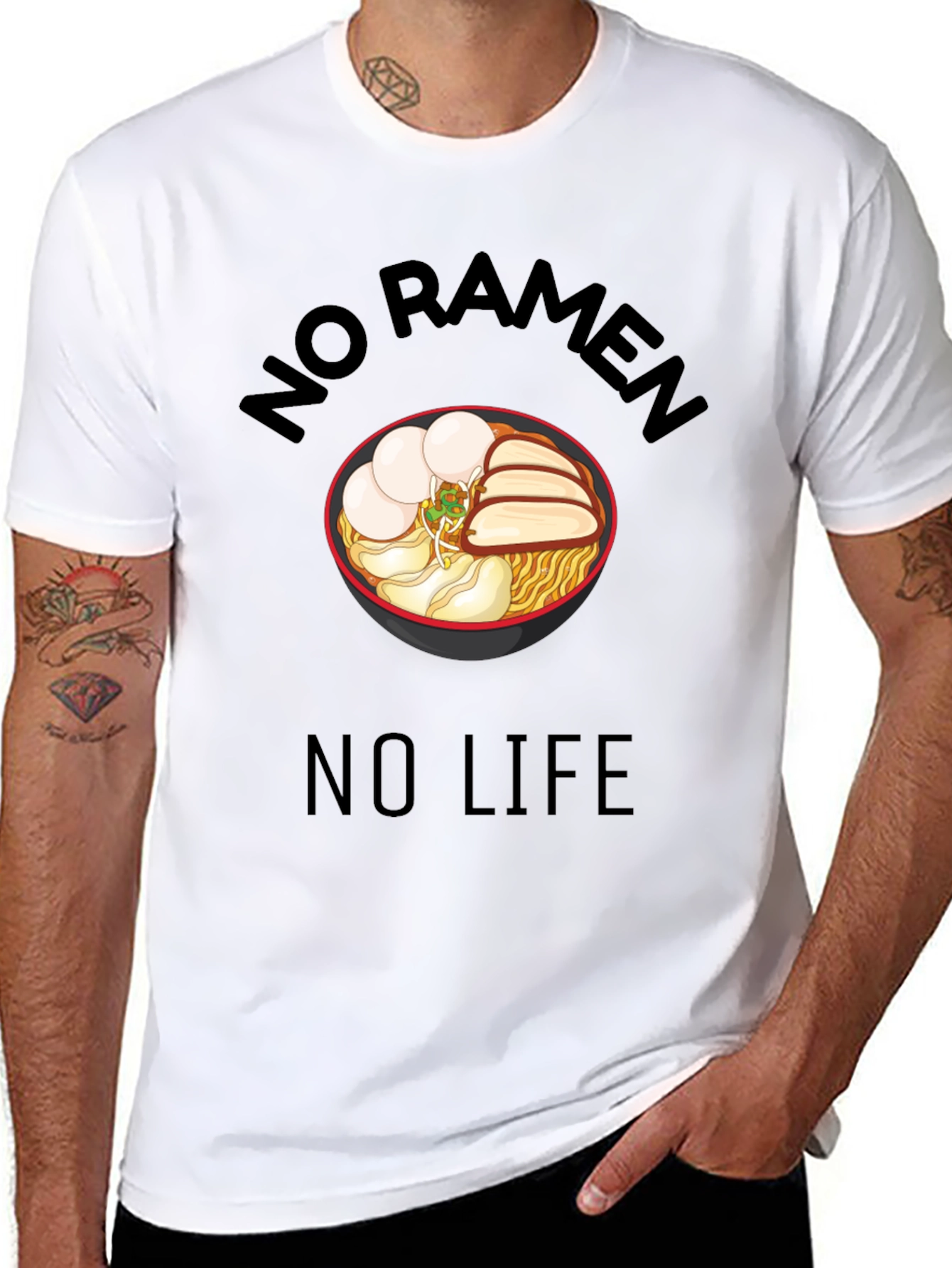 Black No Ramen No Life Black T-Shirt - Foodie Tee view 8