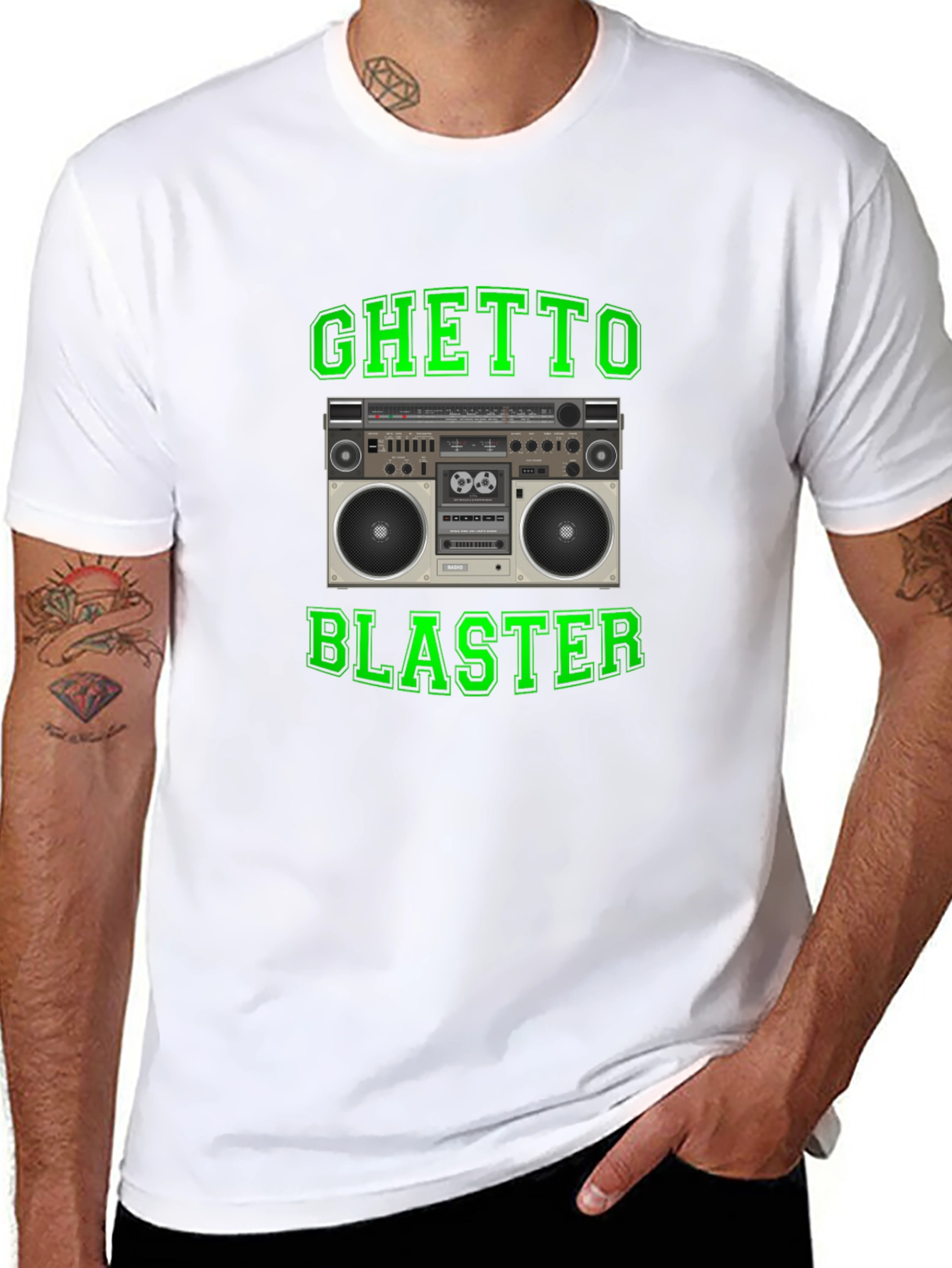 Black Ghetto Blaster Retro Boombox Graphic T-Shirt view 8