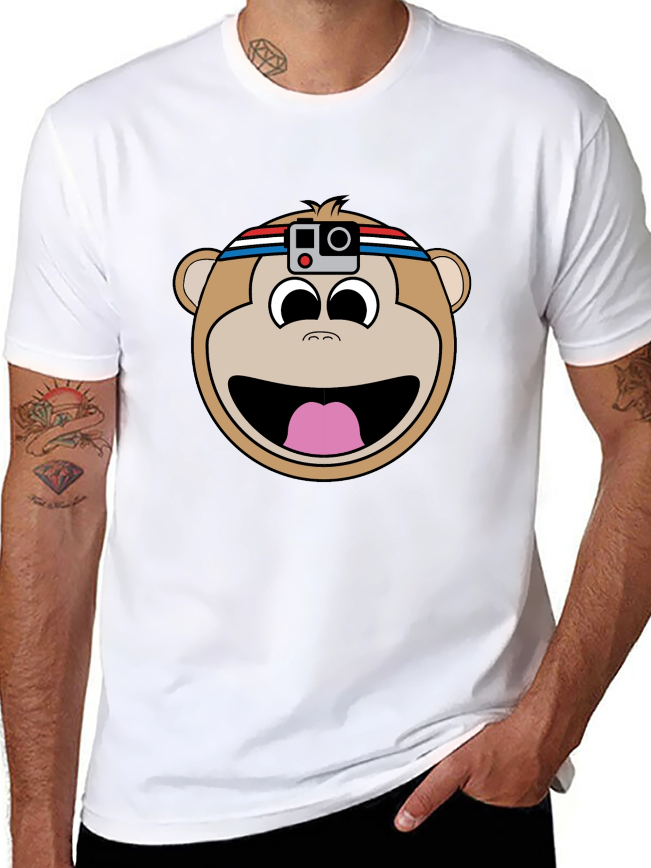 Black Funny Monkey with Camera T-Shirt view 8