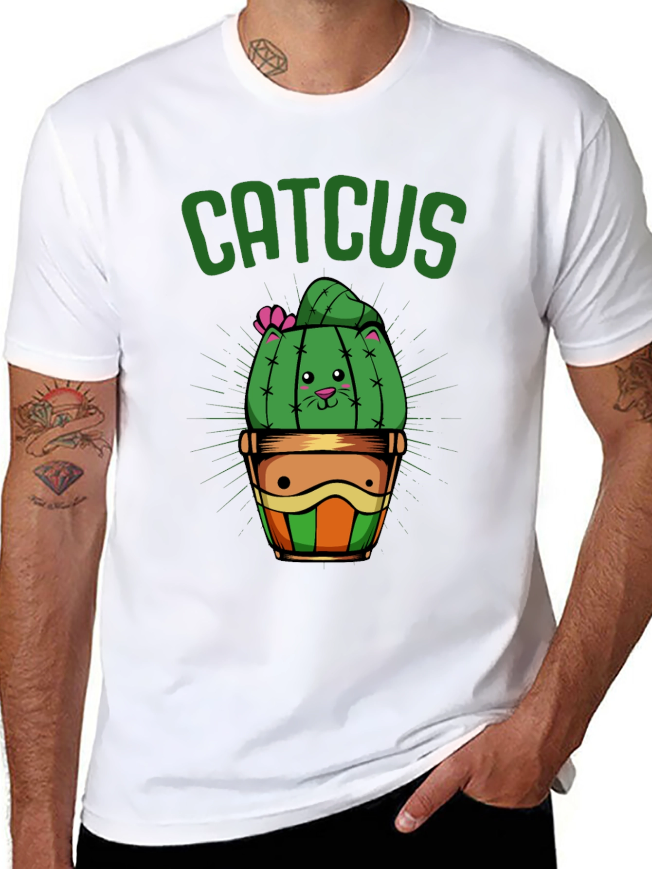Black Catcus T-Shirt - Funny Cat Cactus Graphic Tee view 8