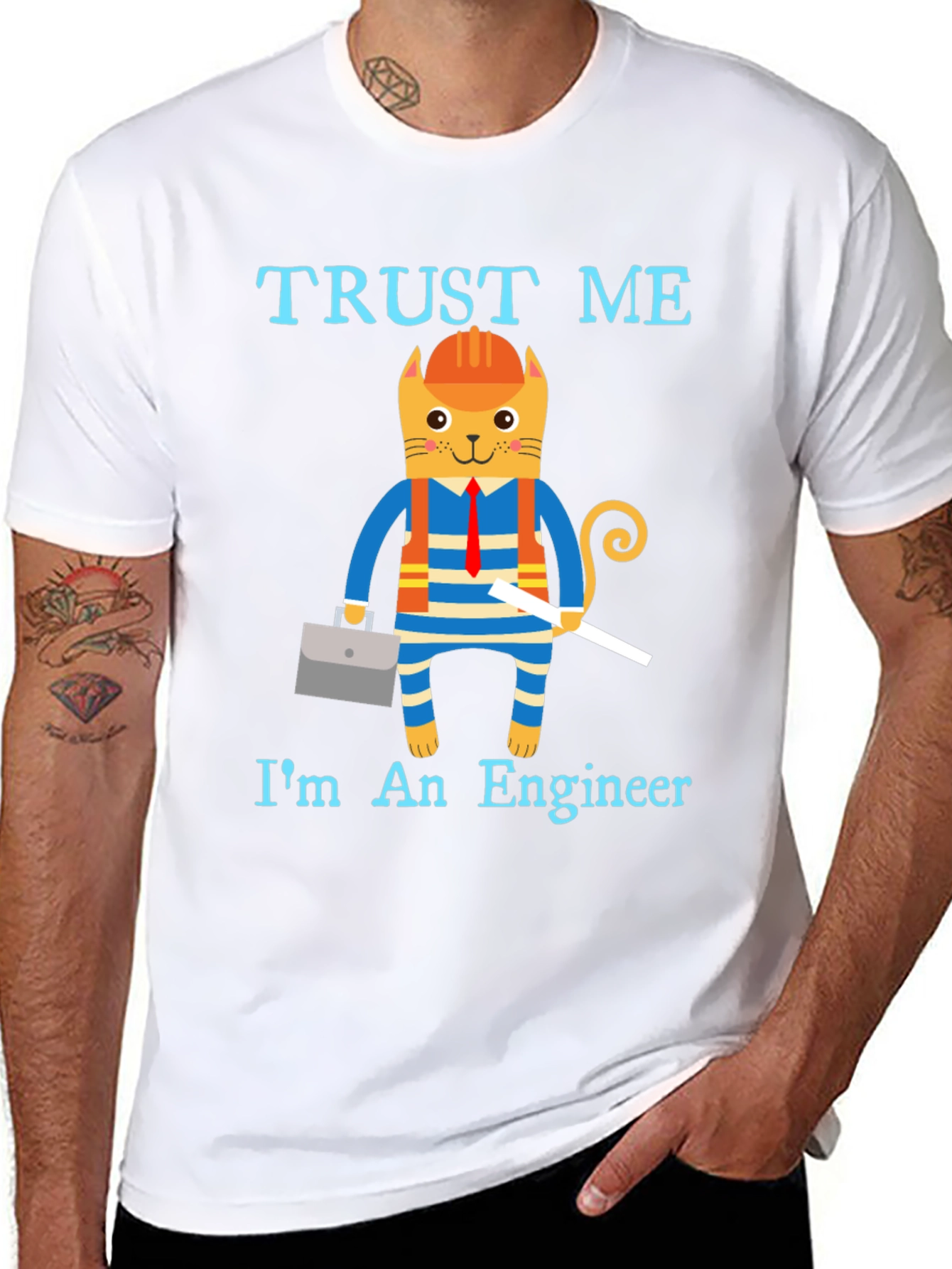 Black Trust Me I'm an Engineer Funny Cat T-Shirt view 8