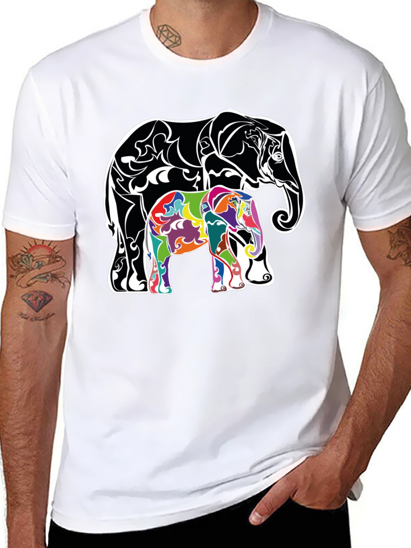 Black Elephant Graphic Print Tee - Stylish Animal Design T-Shirt view 8