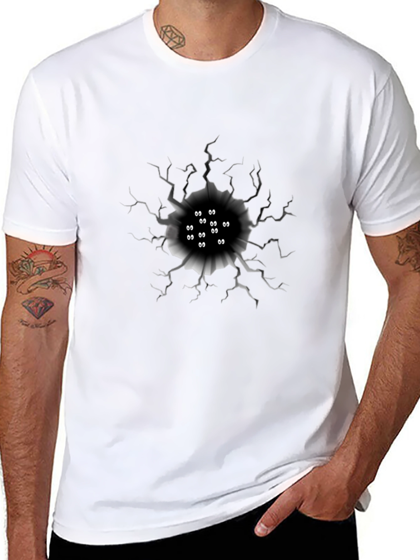 Black Mysterious Eye Hole Graphic T-Shirt view 8