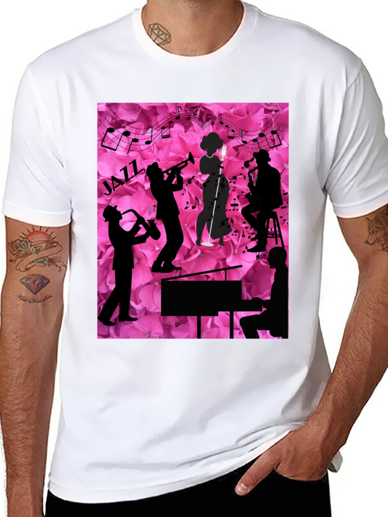 Black Jazzy Floral T-Shirt - Music Lover's Tee view 8