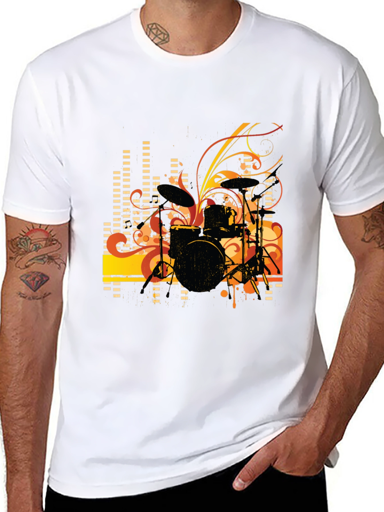 Black Drum Set Graphic T-Shirt - Black view 8