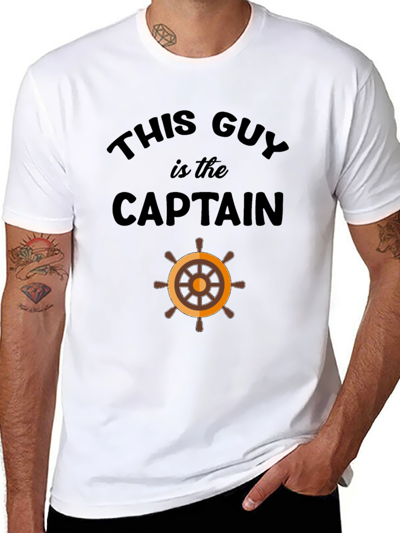 Black This Guy is the Captain T-Shirt view 8
