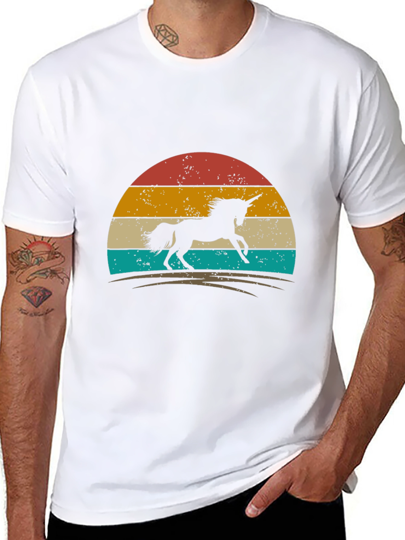 Black Retro Unicorn Graphic Tee - Black Cotton T-Shirt view 8