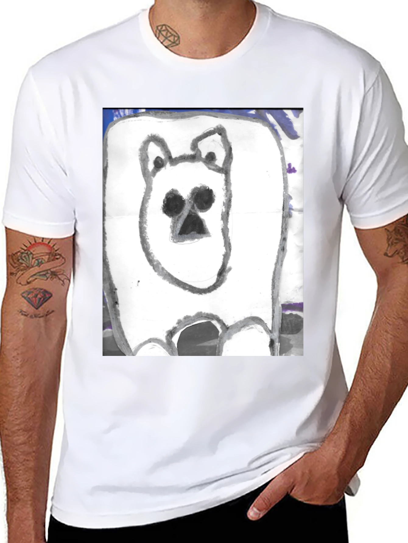 Black Hand-Drawn Bear Graphic T-Shirt view 8