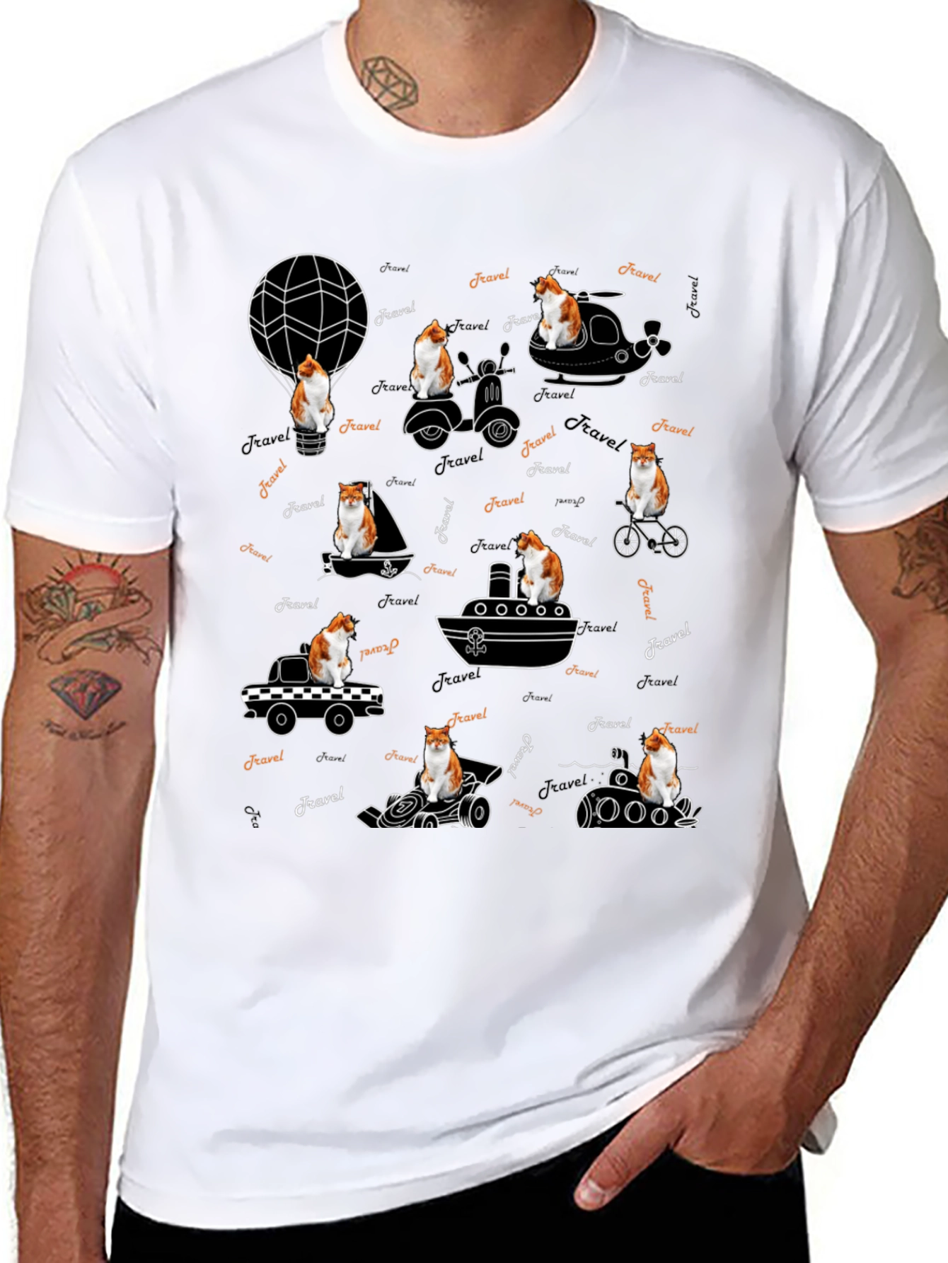 Black Travel Cat Graphic T-Shirt view 8