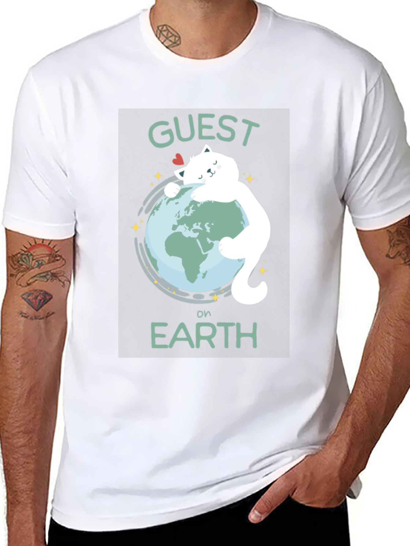 Guest on Earth T-Shirt - Cat Hugging Globe Tee - 8