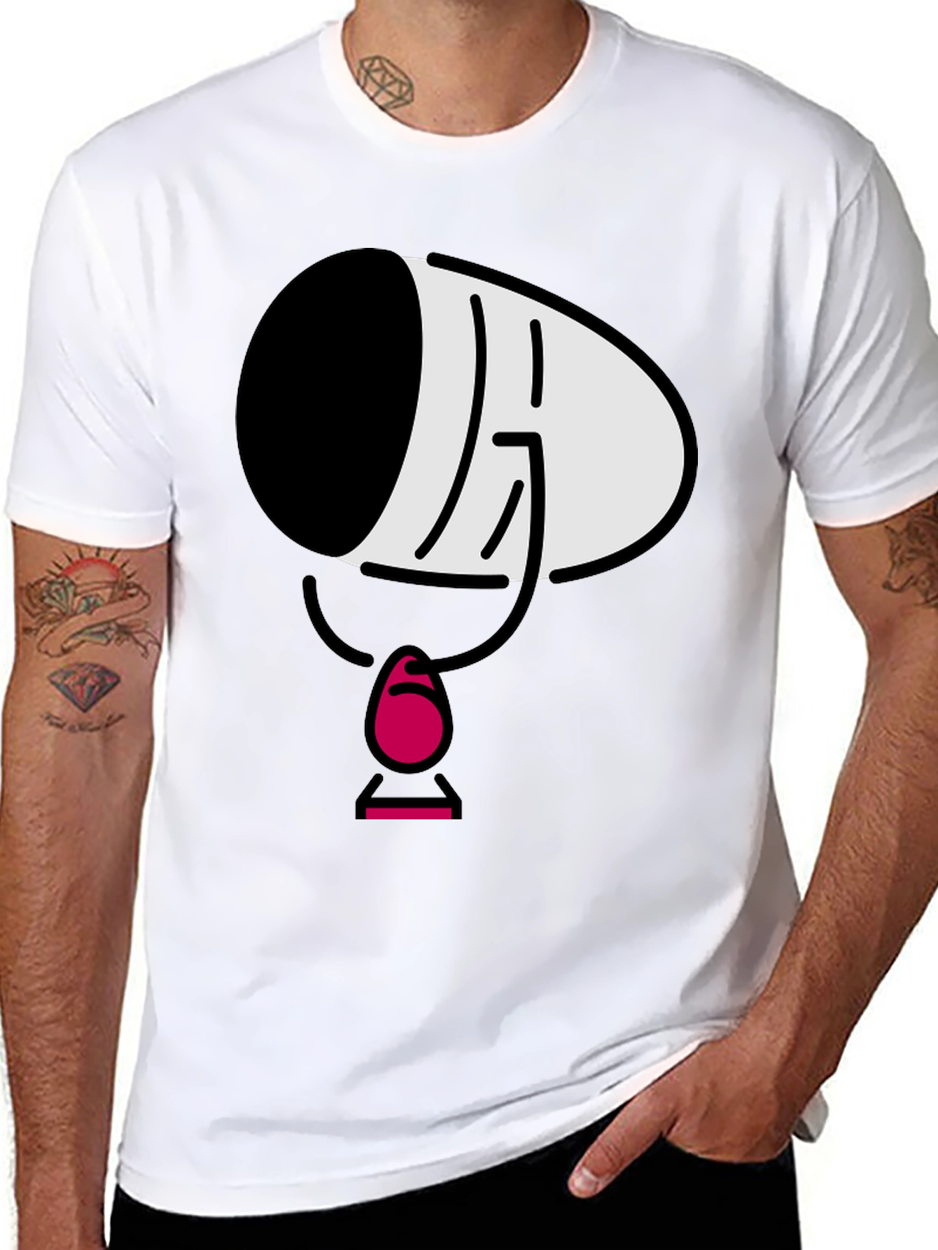 Black Men's Black Cartoon Face T-Shirt view 8