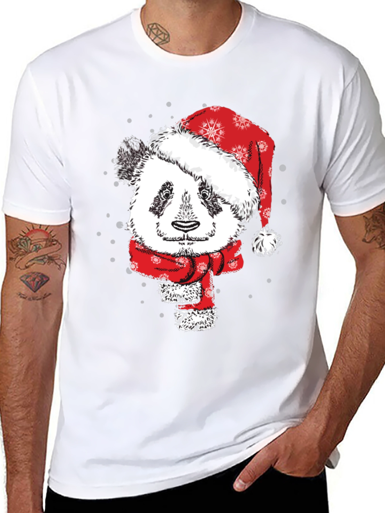 Black Festive Panda Christmas T-Shirt view 8