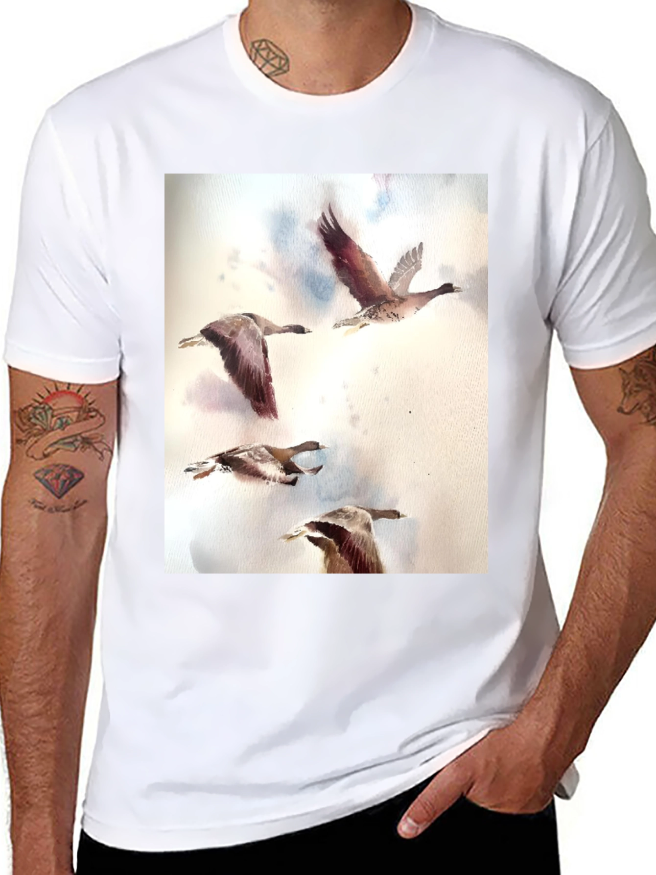 Black Watercolor Ducks Black T-Shirt view 8