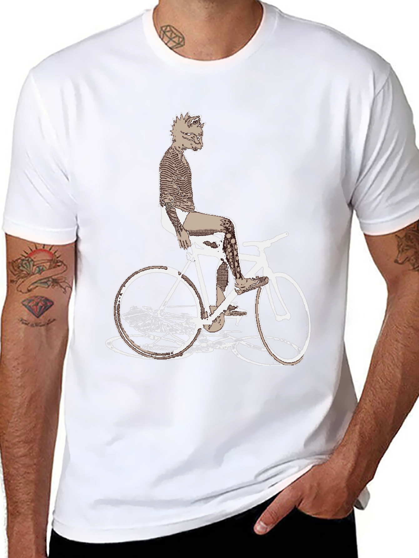 Black Unique Graphic Tee - Wolf on Bike! view 8