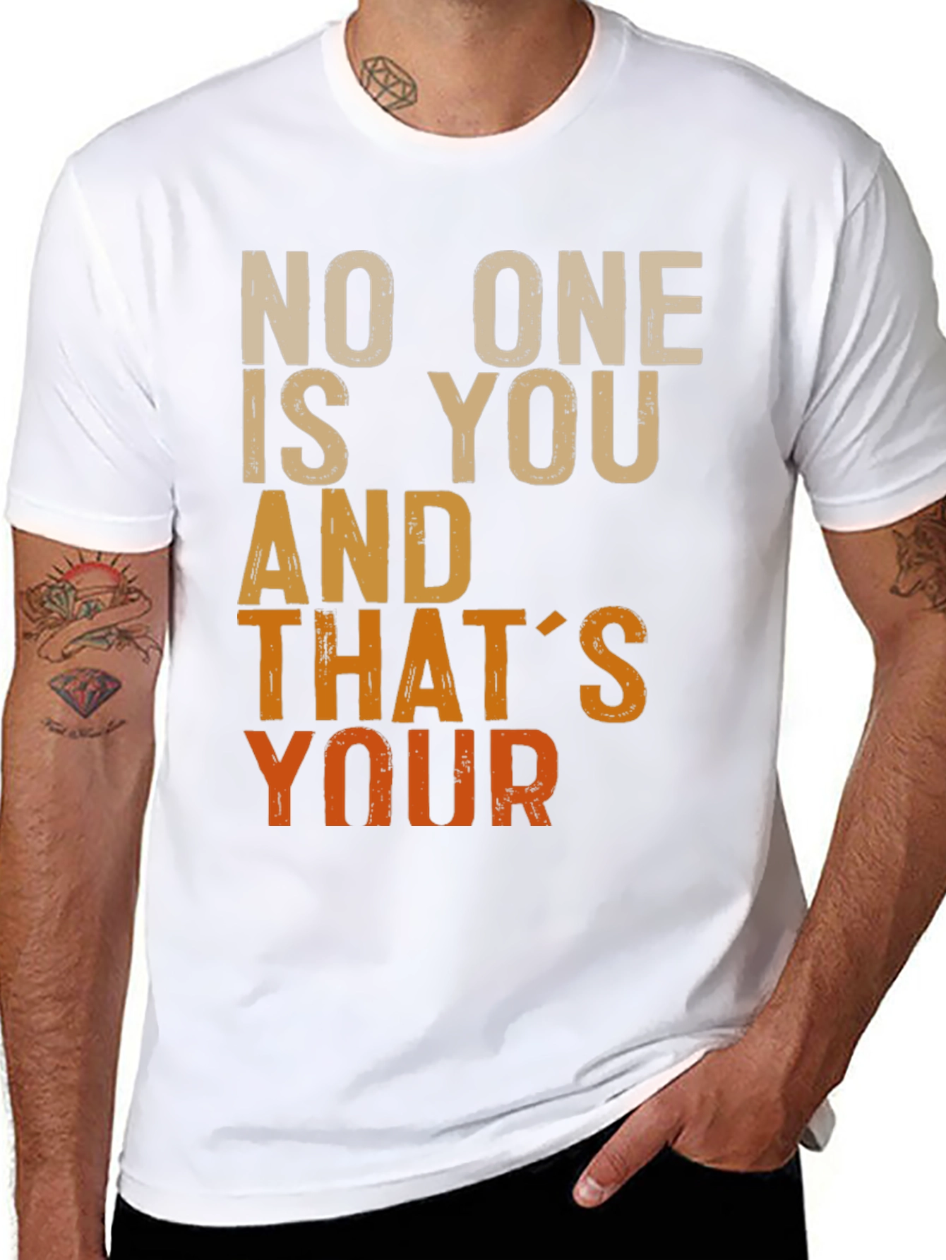 Black Unique Graphic T-Shirt: "No One Is You And That's Your"  view 8
