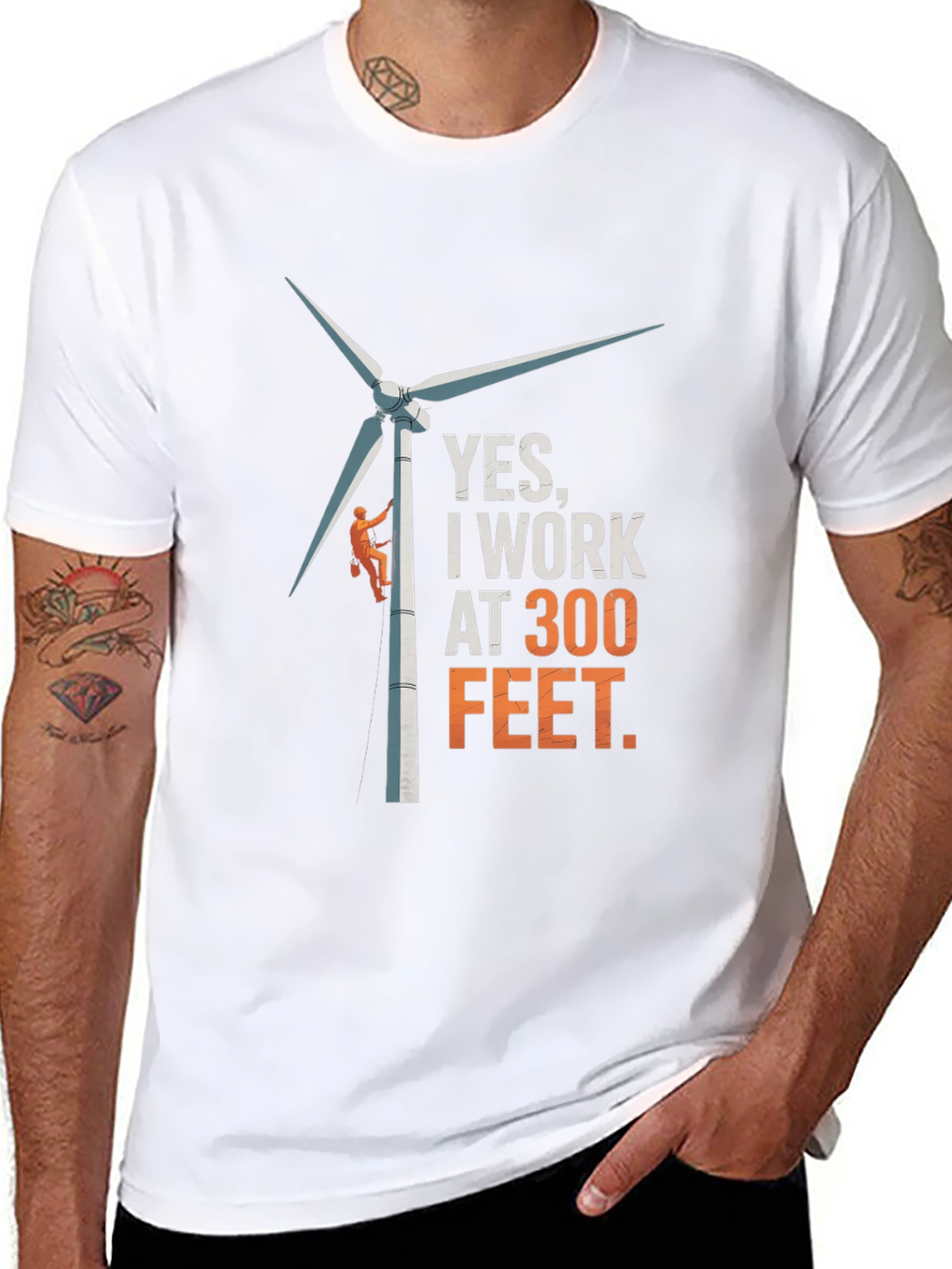 Black Yes, I Work at 300 Feet T-Shirt - Funny Wind Turbine Tee view 8