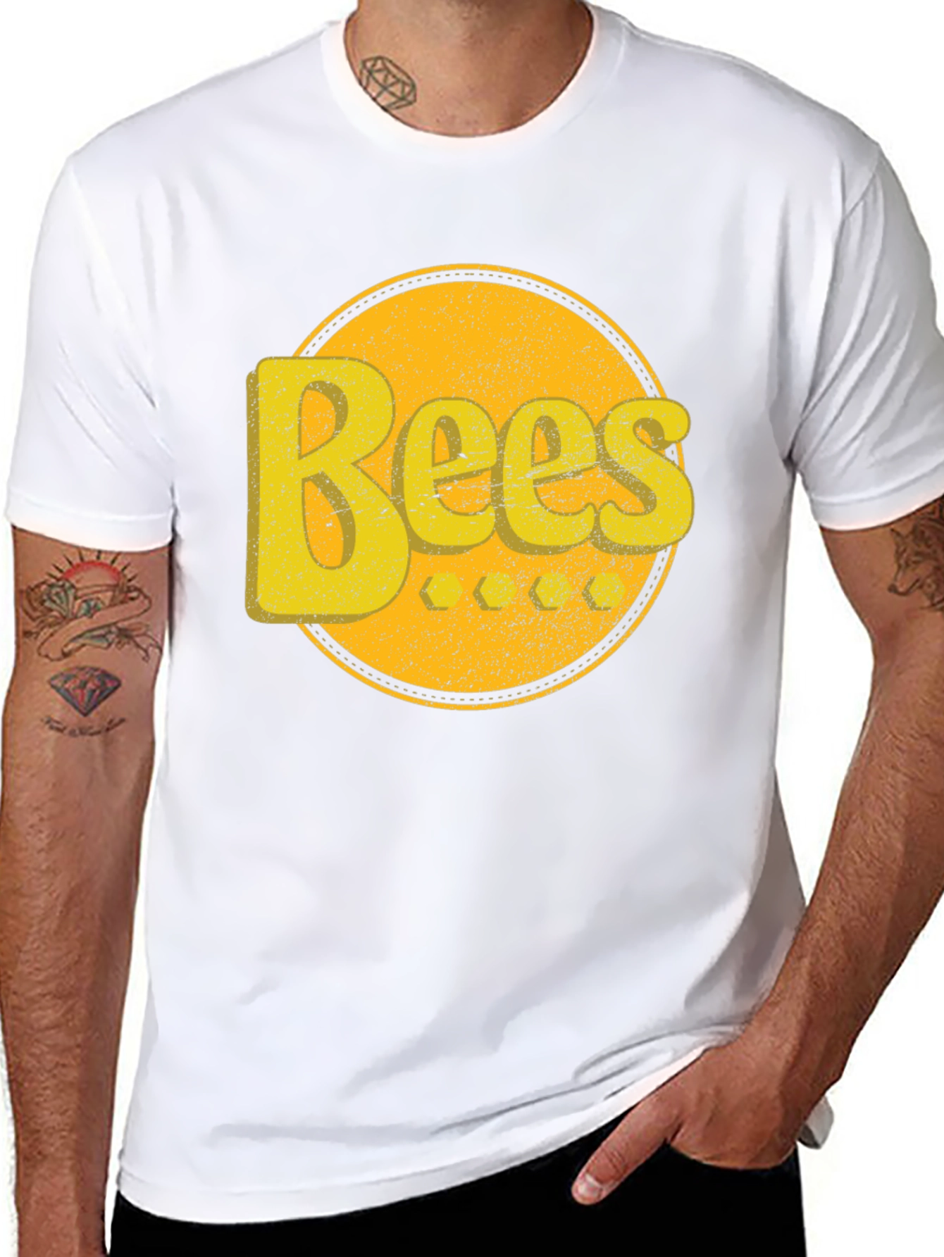 Black Bees Graphic T-Shirt - Retro Yellow Design view 8