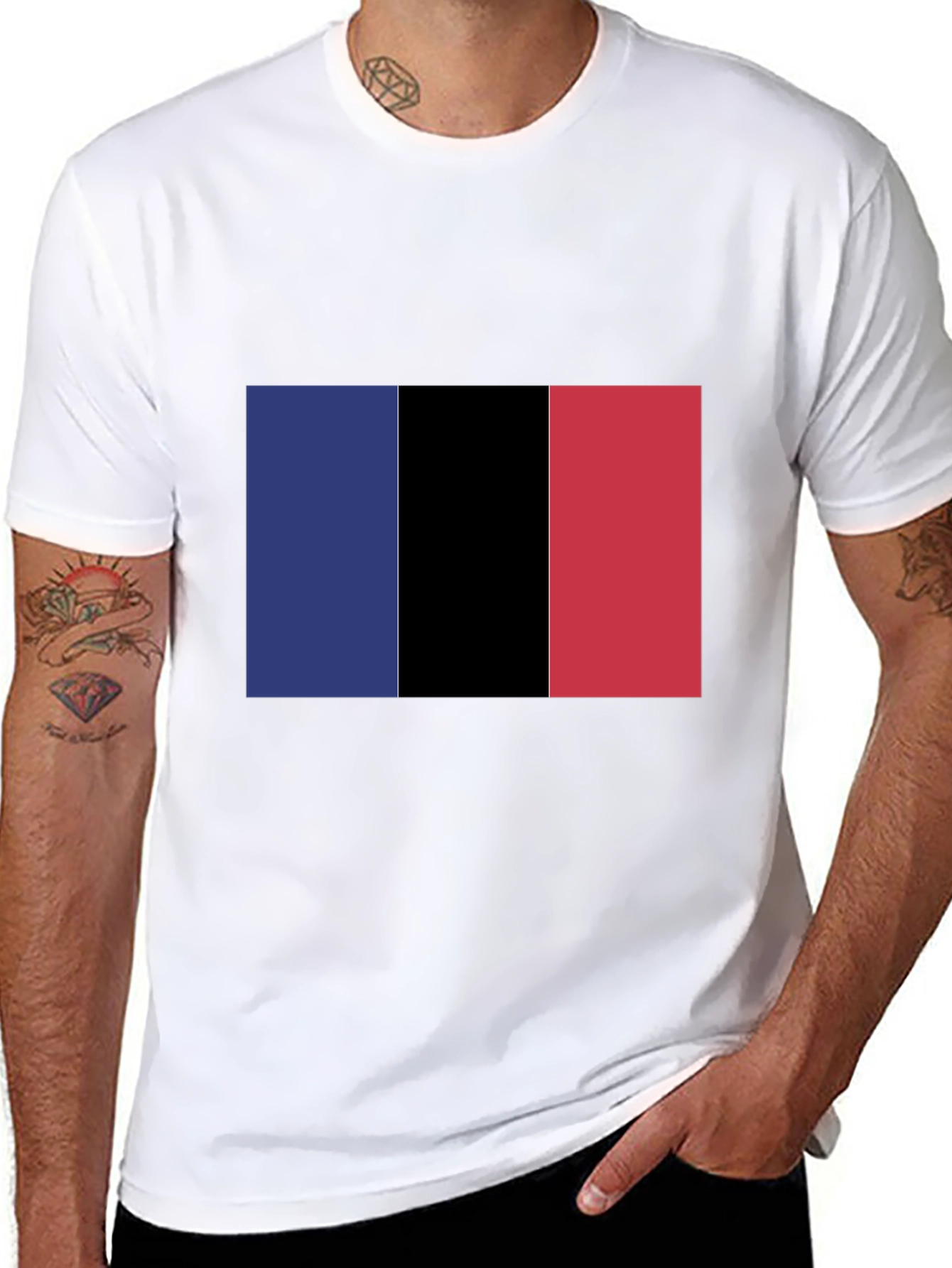 Black Graphic Tee with Vertical Color Block Design view 8