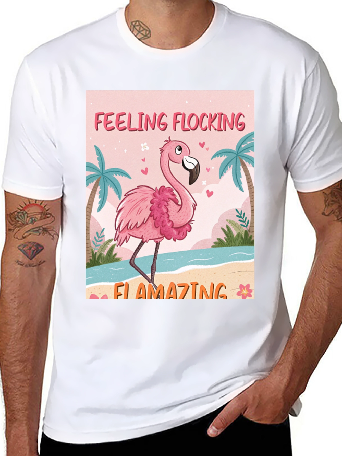 Black Feeling Flocking Flamazing Flamingo Graphic Tee view 8