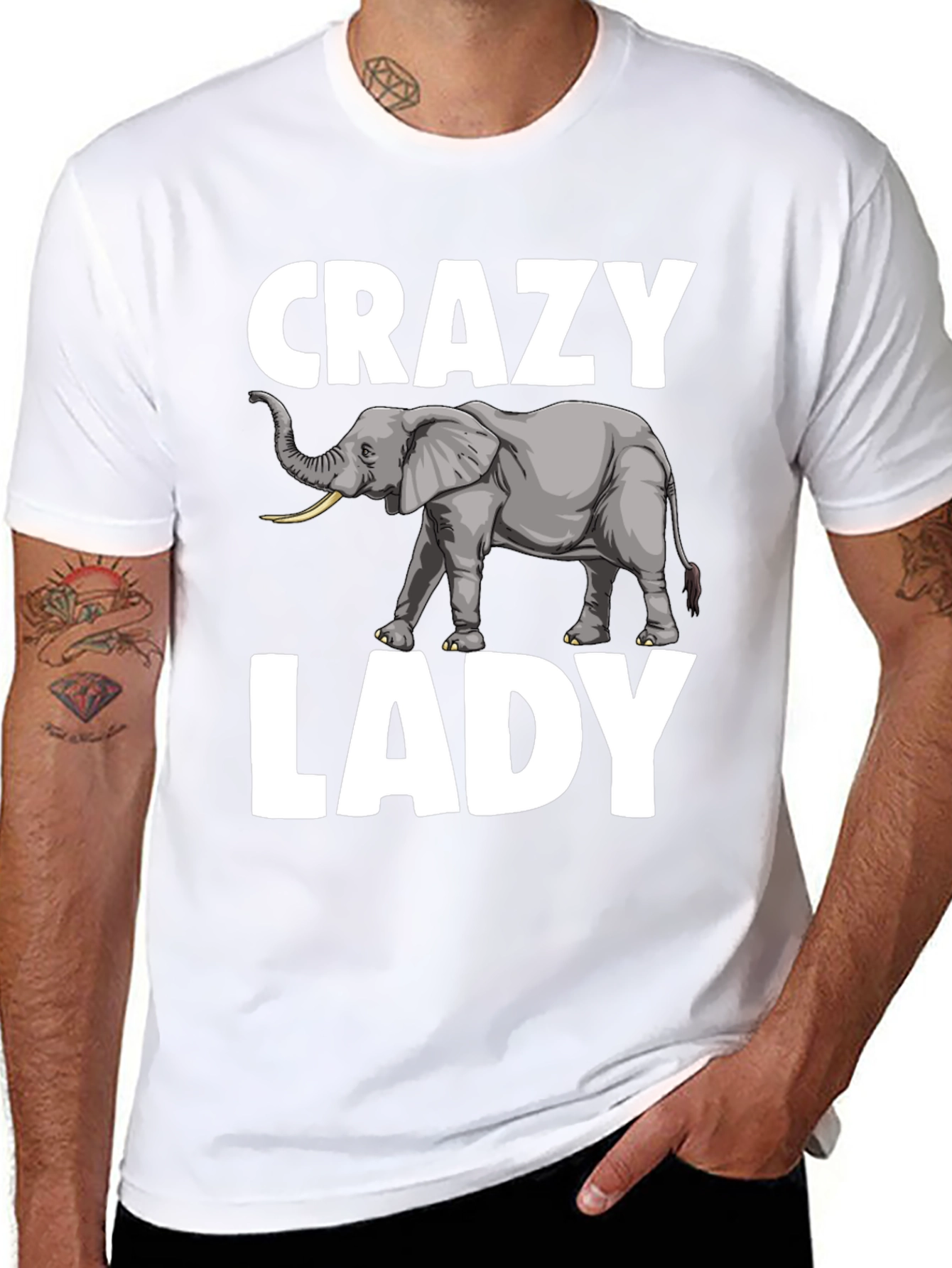 Black Crazy Elephant Lady T-Shirt - Novelty Graphic Tee view 8