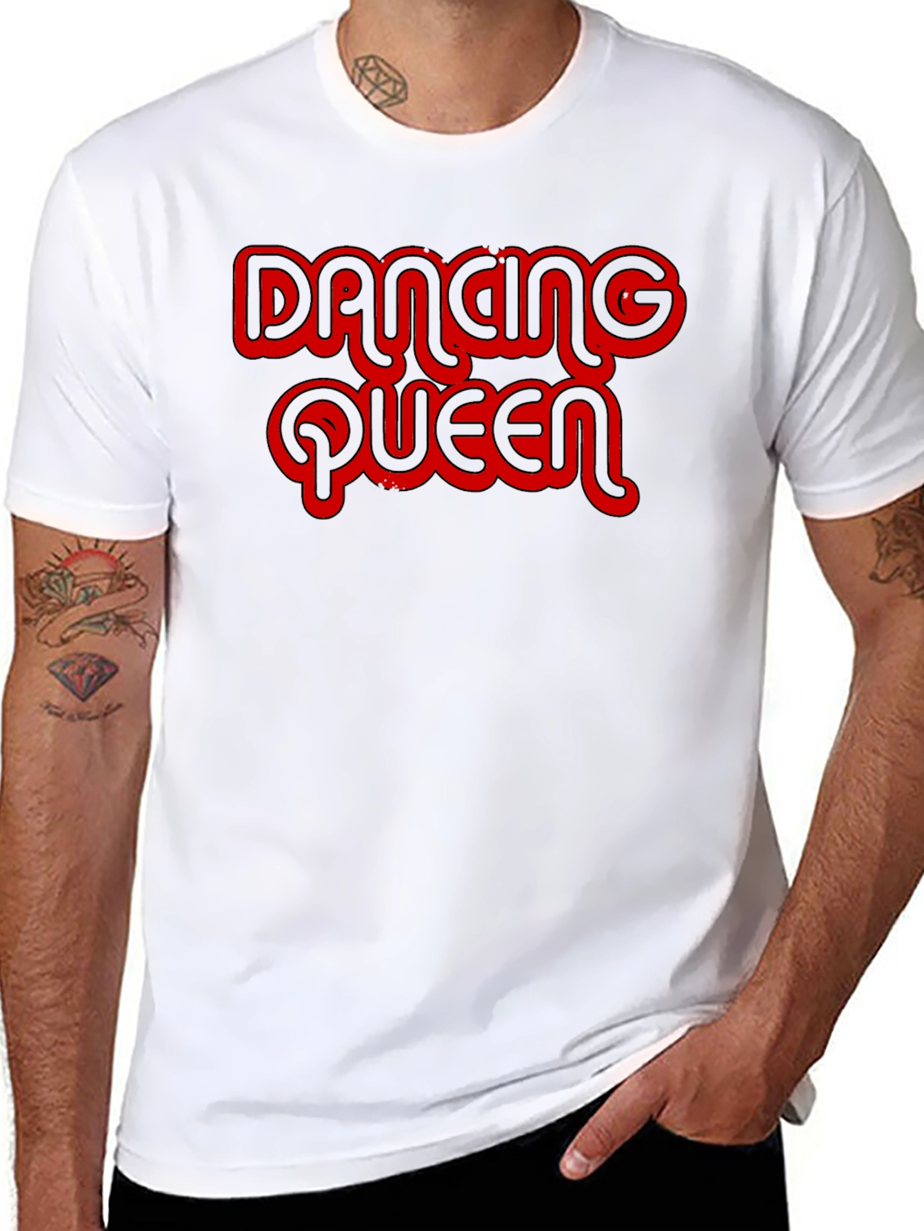 Black Dancing Queen T-Shirt - Retro Red Graphic on Black Cotton Tee view 8