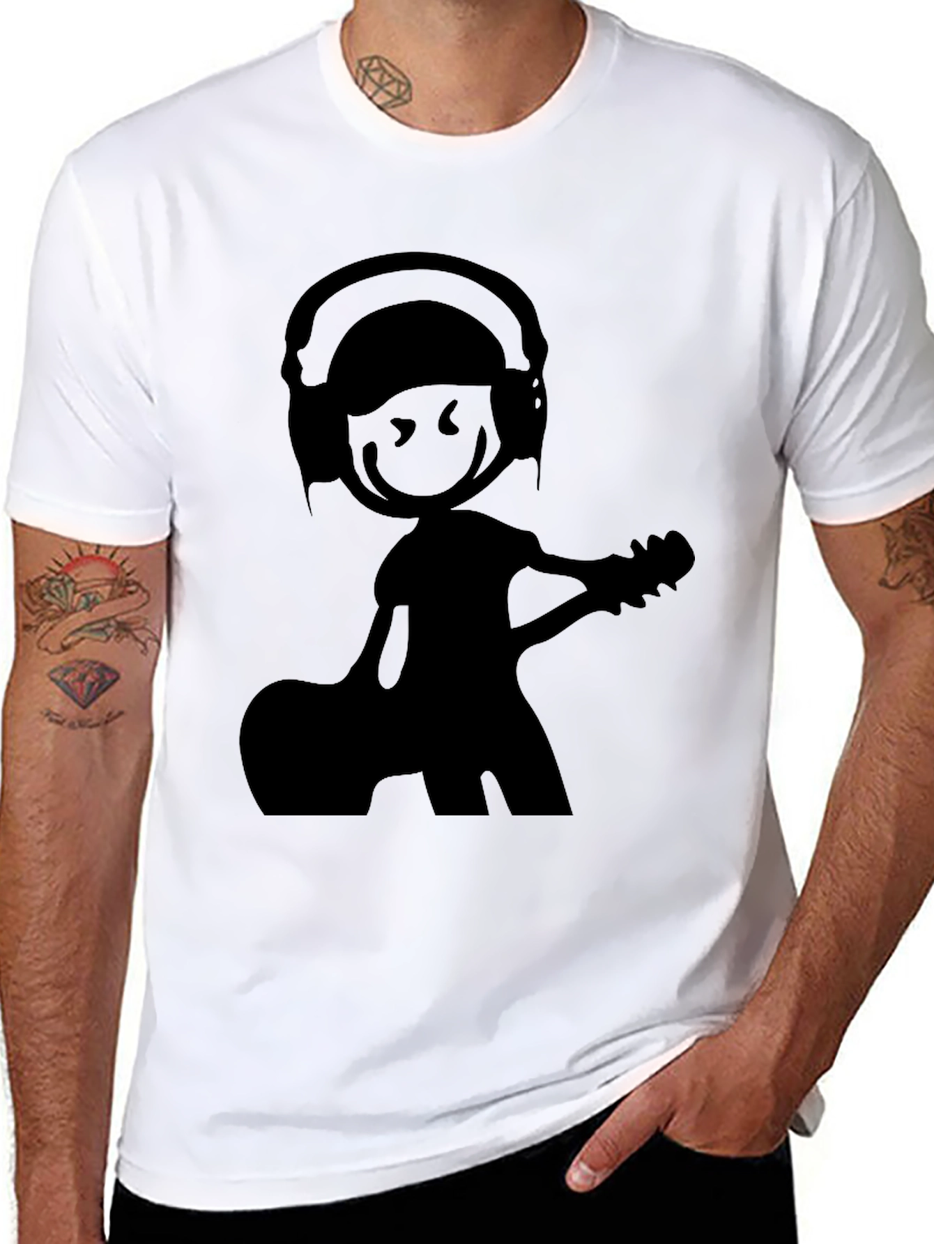 Black Stick Figure Musician T-Shirt view 8