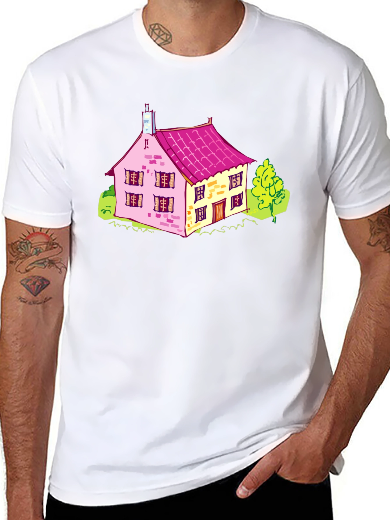 Black Cartoon House Graphic T-Shirt view 8