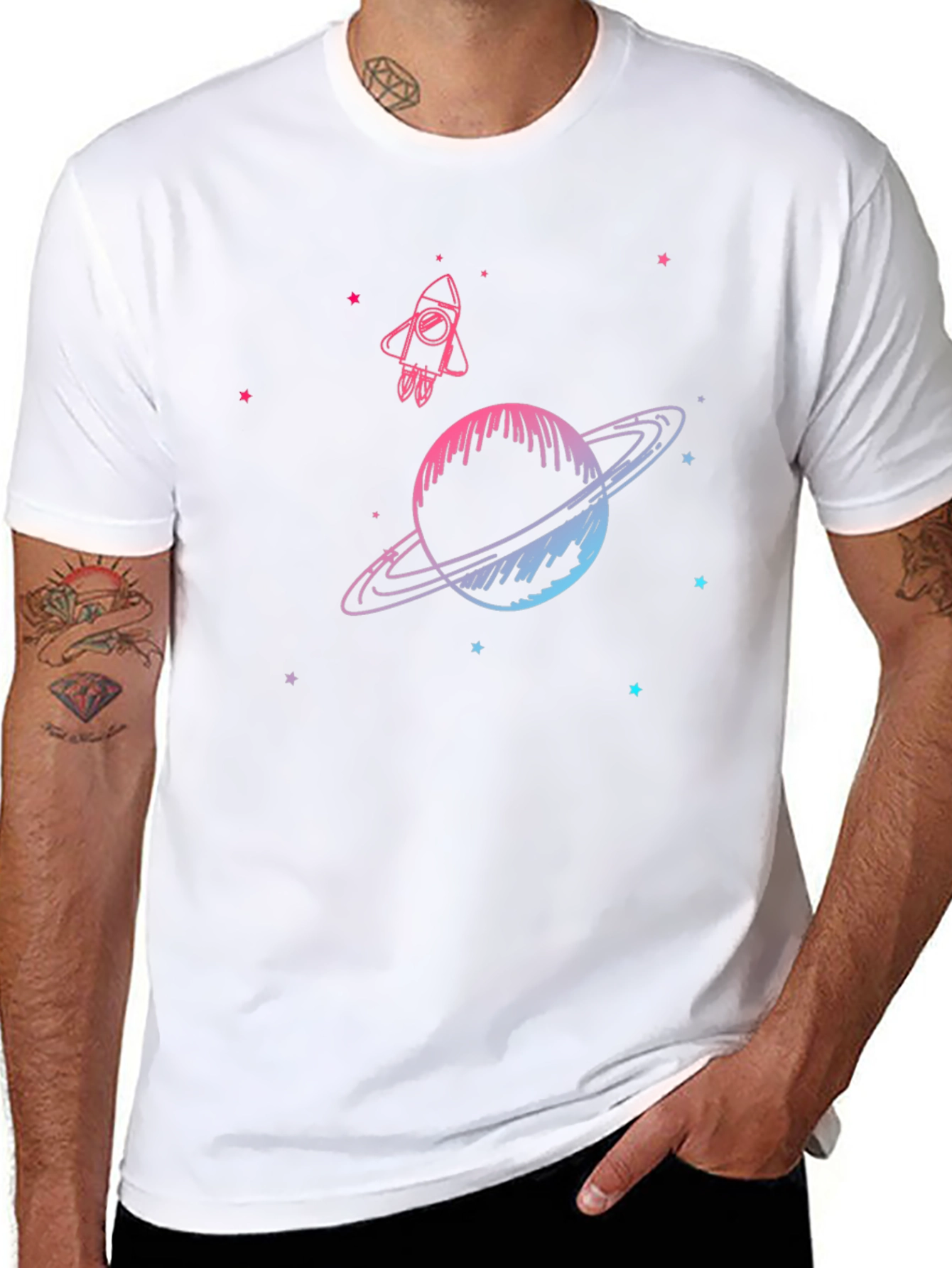 Black Space Rocket & Planet Graphic Tee - Black view 8