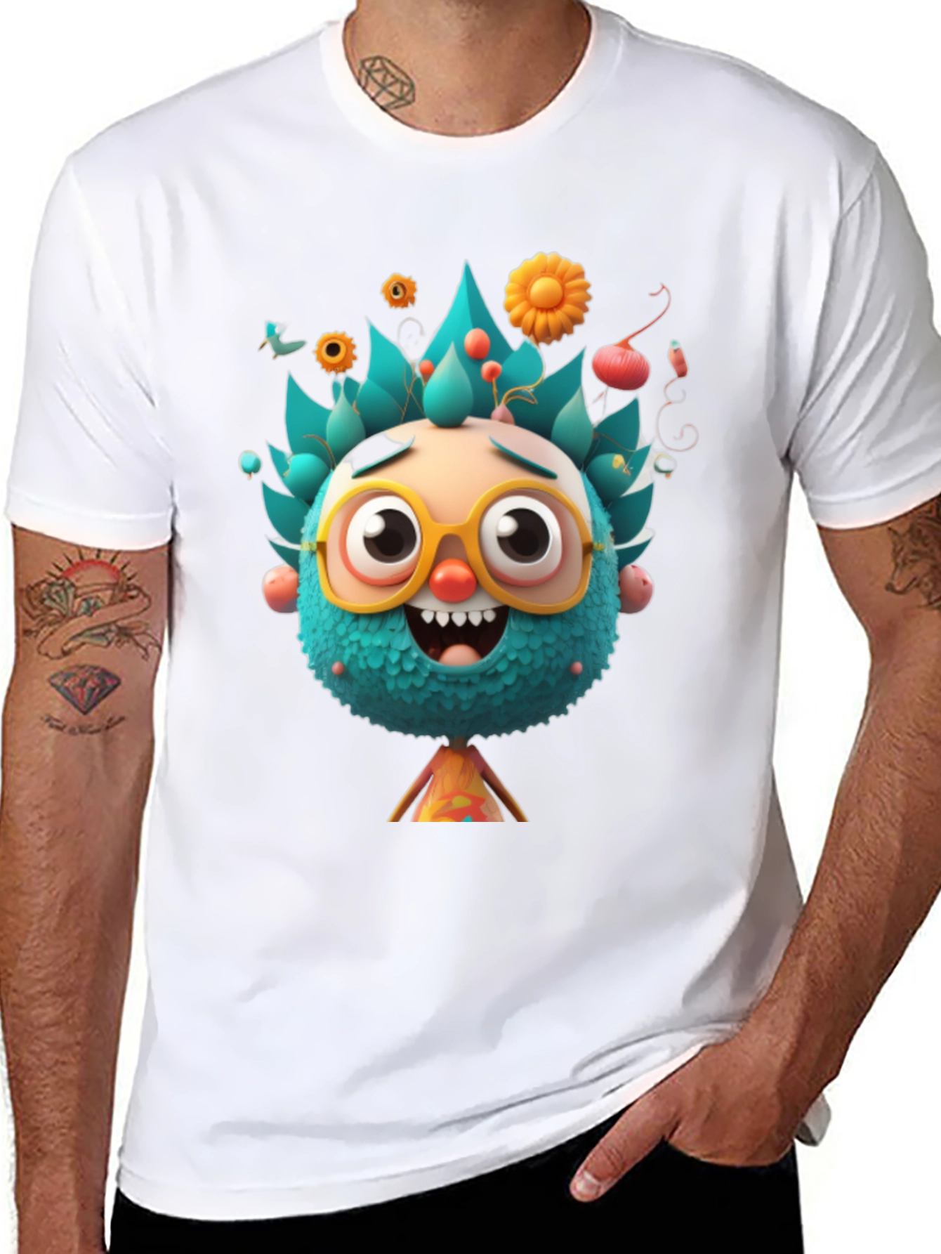 Black Fun Cartoon Character Graphic T-Shirt view 8