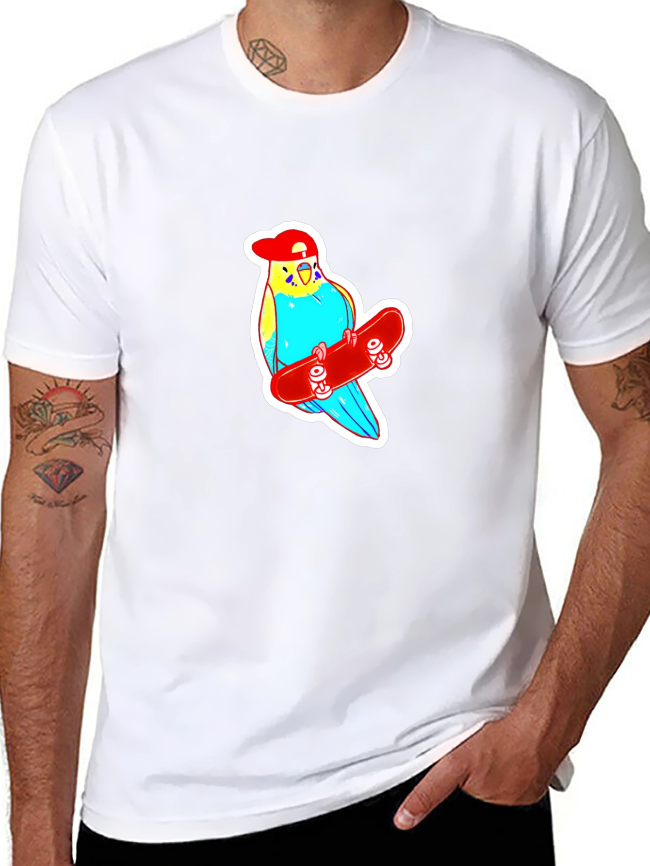Black Skater Budgie T-Shirt - Cool Birdie Tee view 8