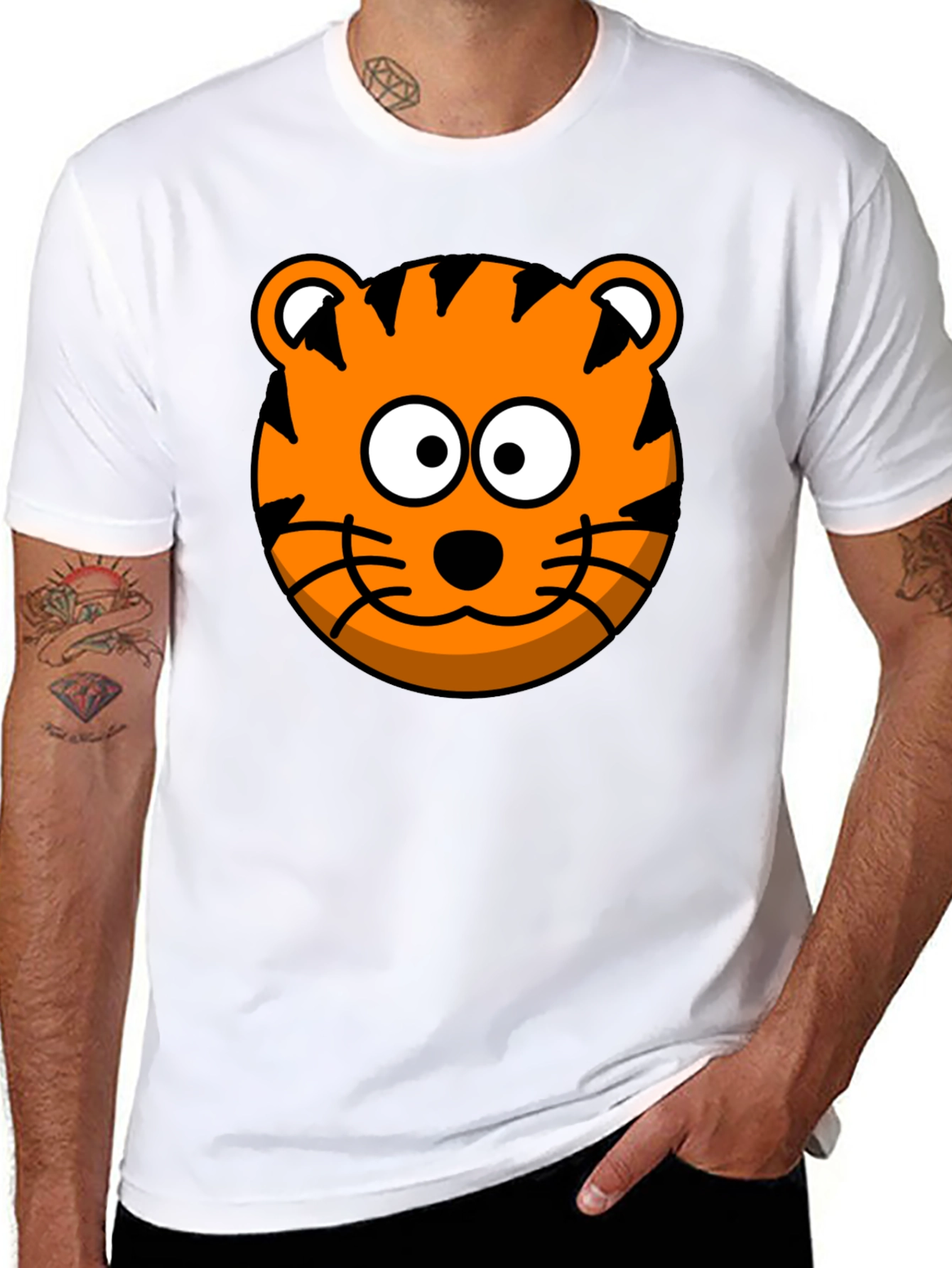 Black Tiger Cartoon Graphic Black T-Shirt view 8