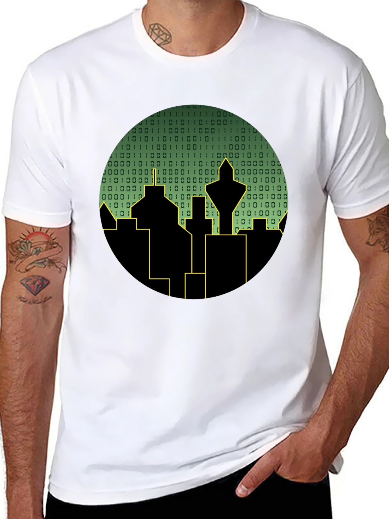 Black Tech City T-Shirt - Binary Skyline view 8