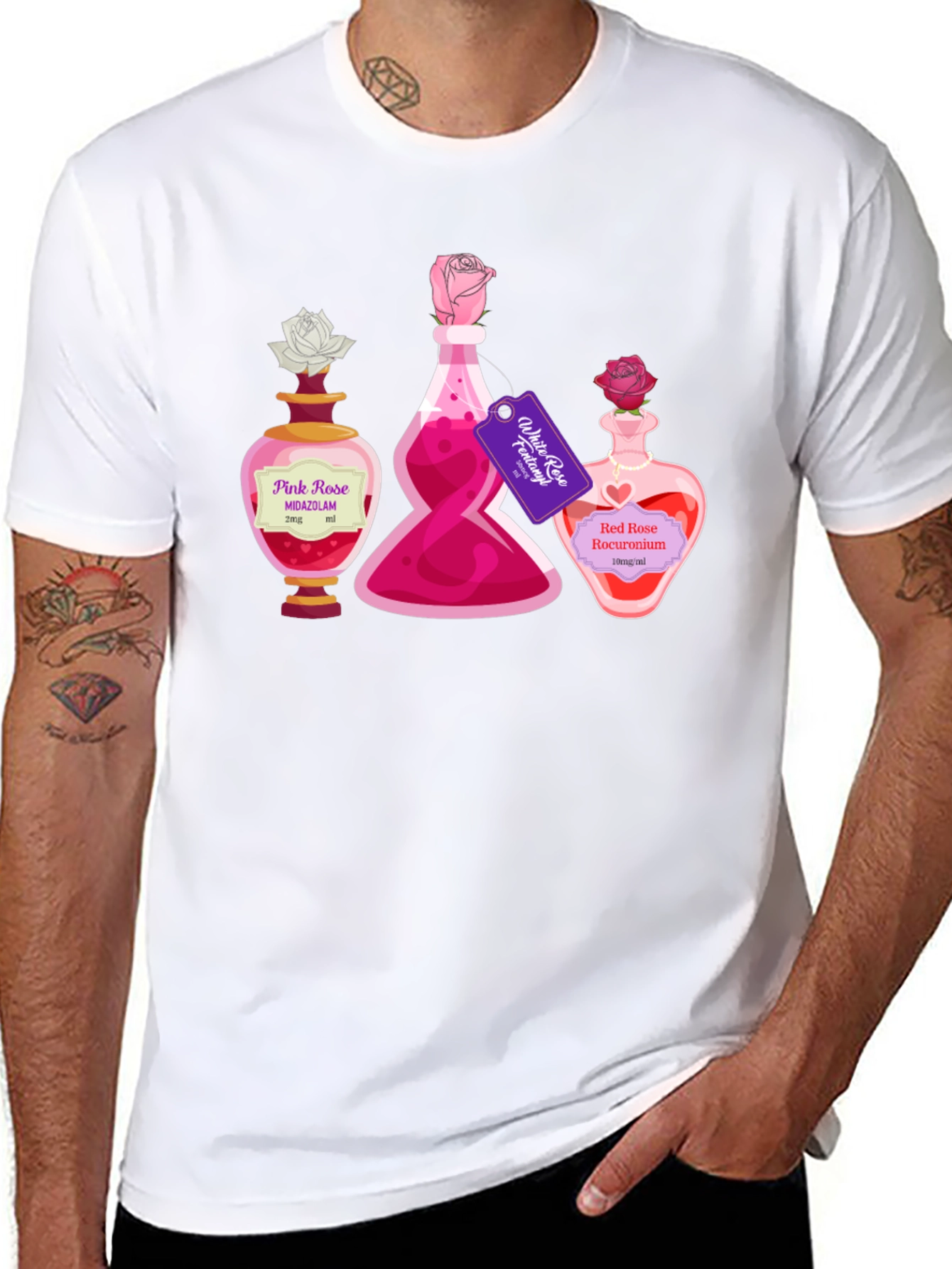 Black Potion Bottle Roses Graphic T-Shirt view 8