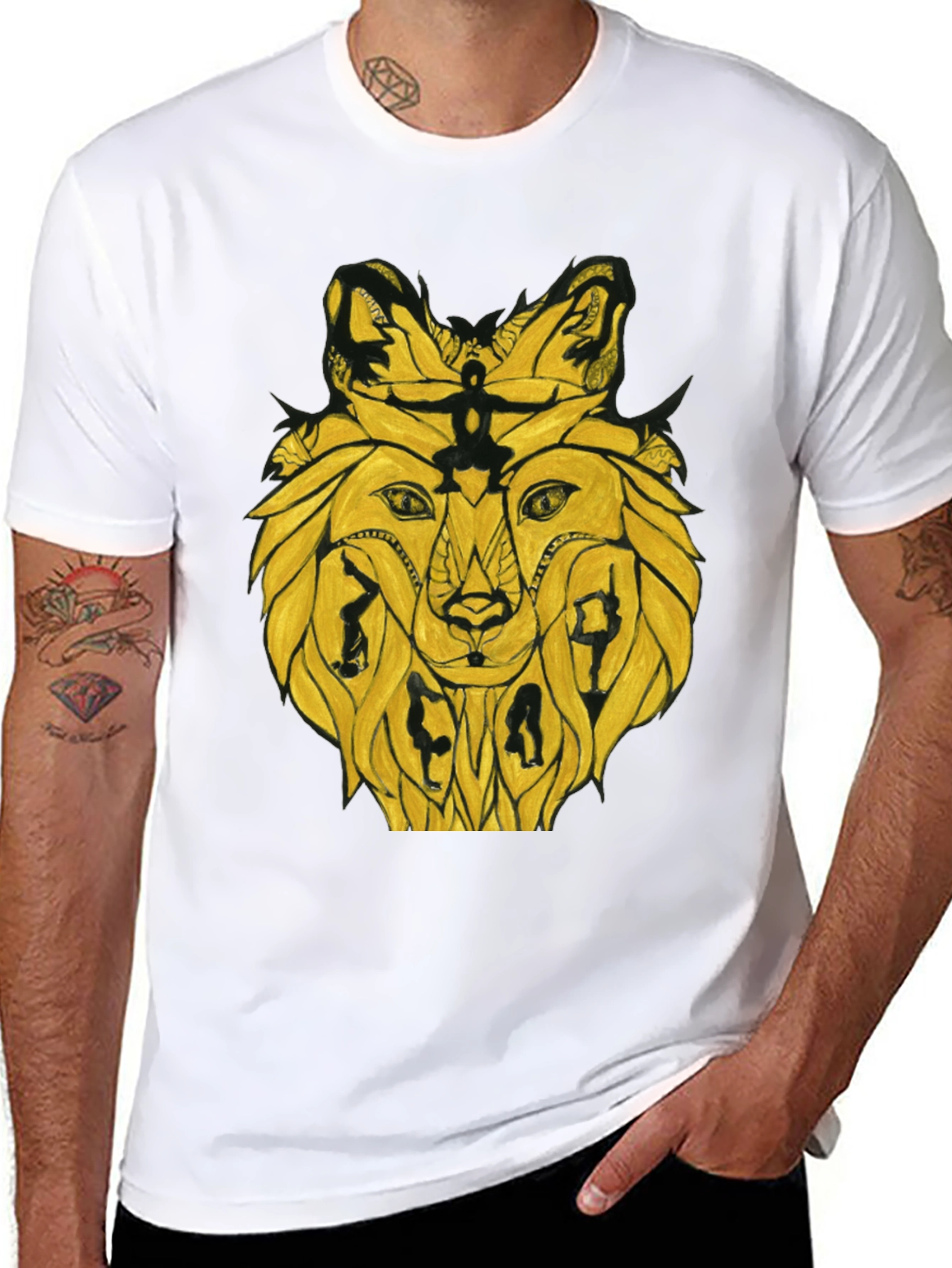 Black Abstract Lion T-Shirt - Unique Graphic Tee view 8