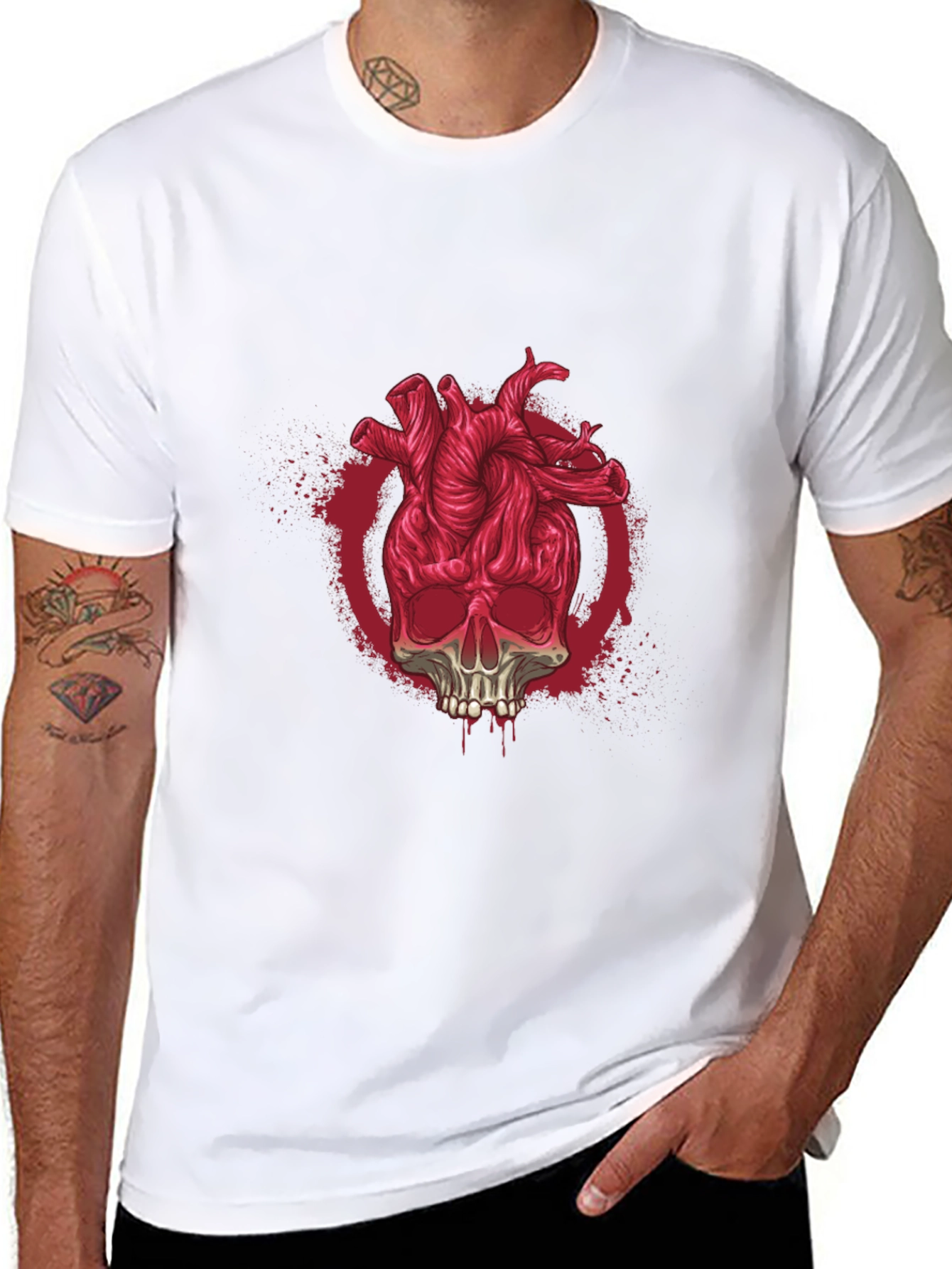 Black Skull Heart Graphic Tee - Black T-Shirt view 8