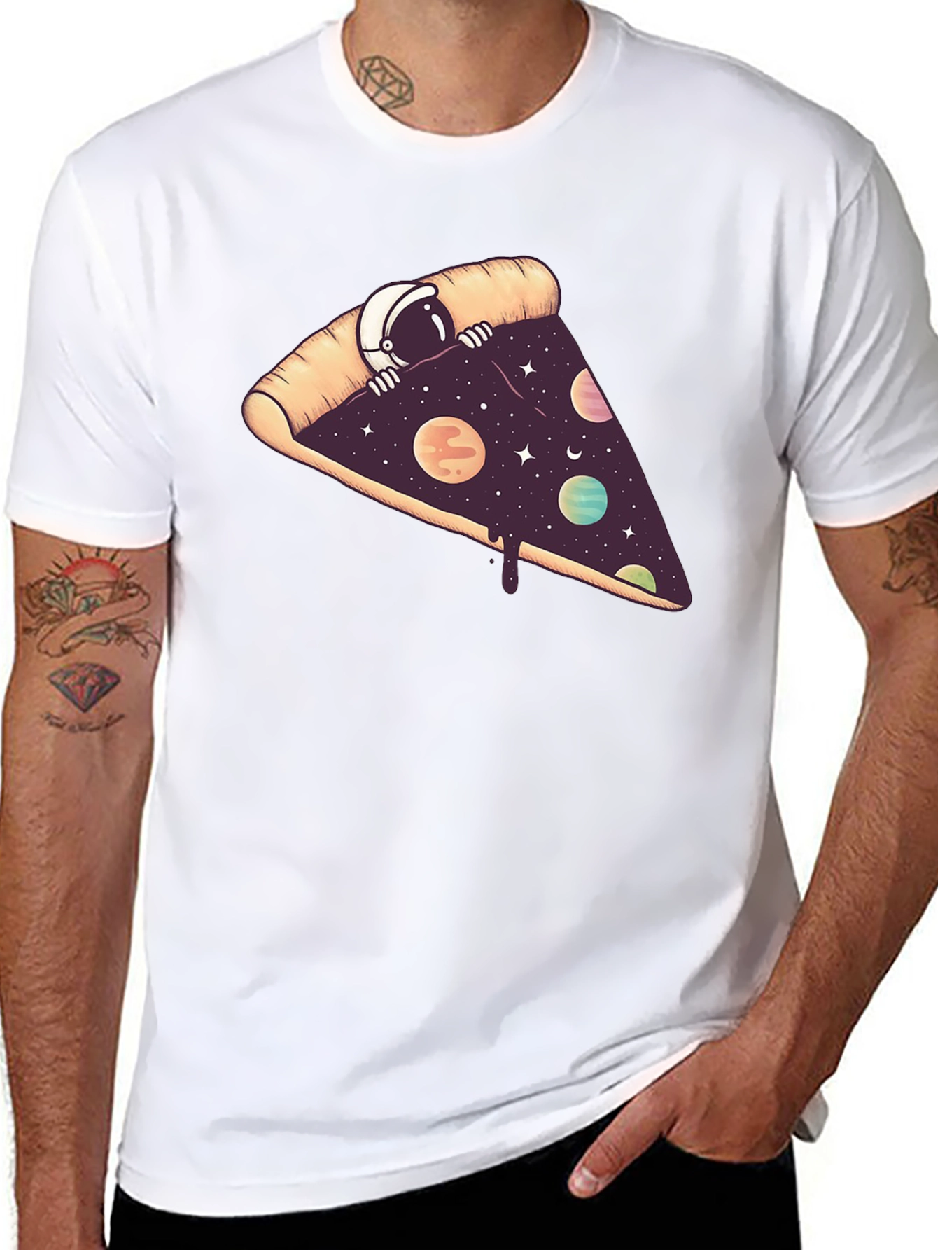 Black Cosmic Pizza T-Shirt - Space Astronaut Design view 8
