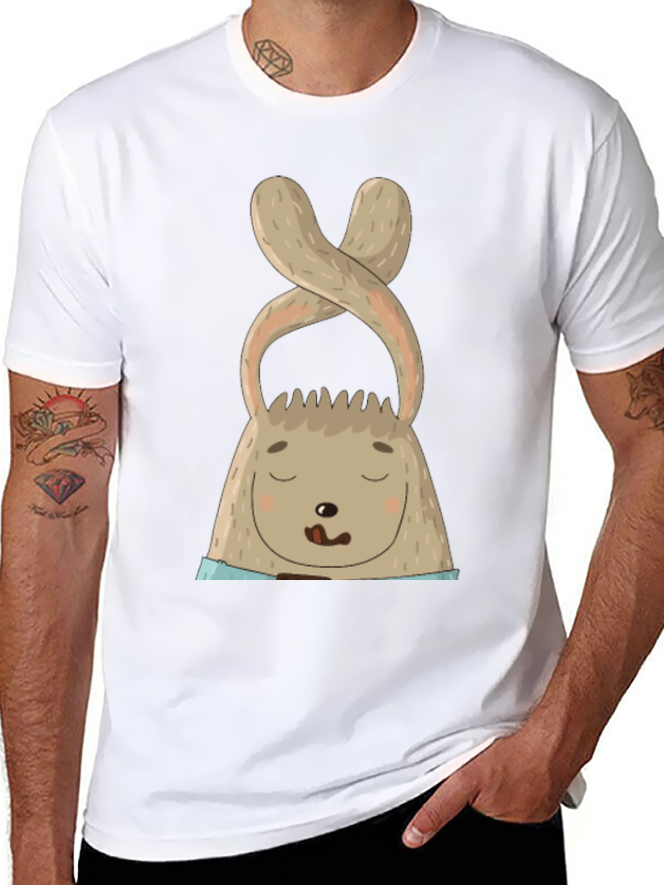 Black Cute Bunny Graphic Tee - Black Cotton Blend view 8