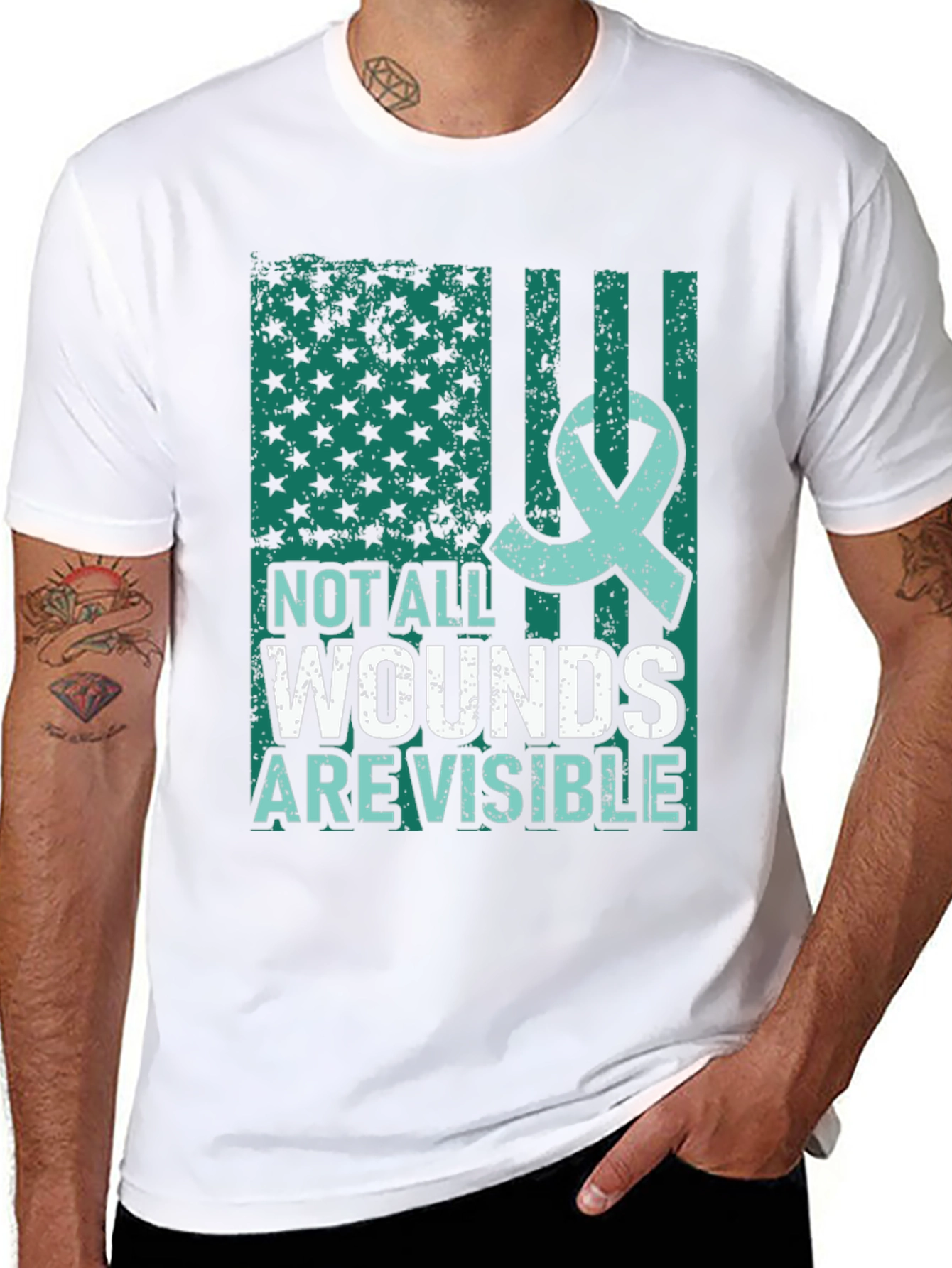 Black Not All Wounds Are Visible Mental Health Awareness T-Shirt view 8