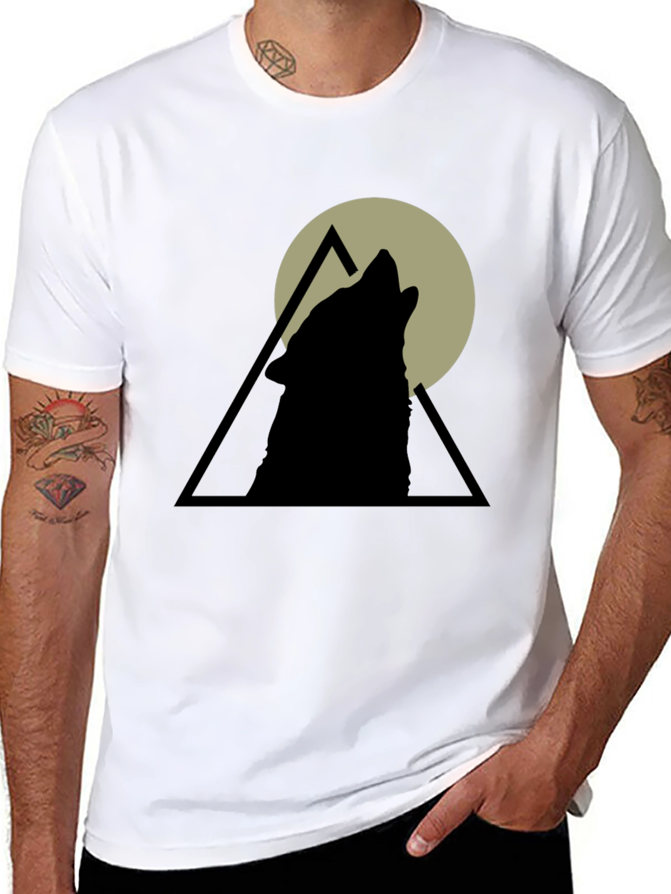 Black Wolf Howl Graphic Tee - Black Cotton T-Shirt view 8