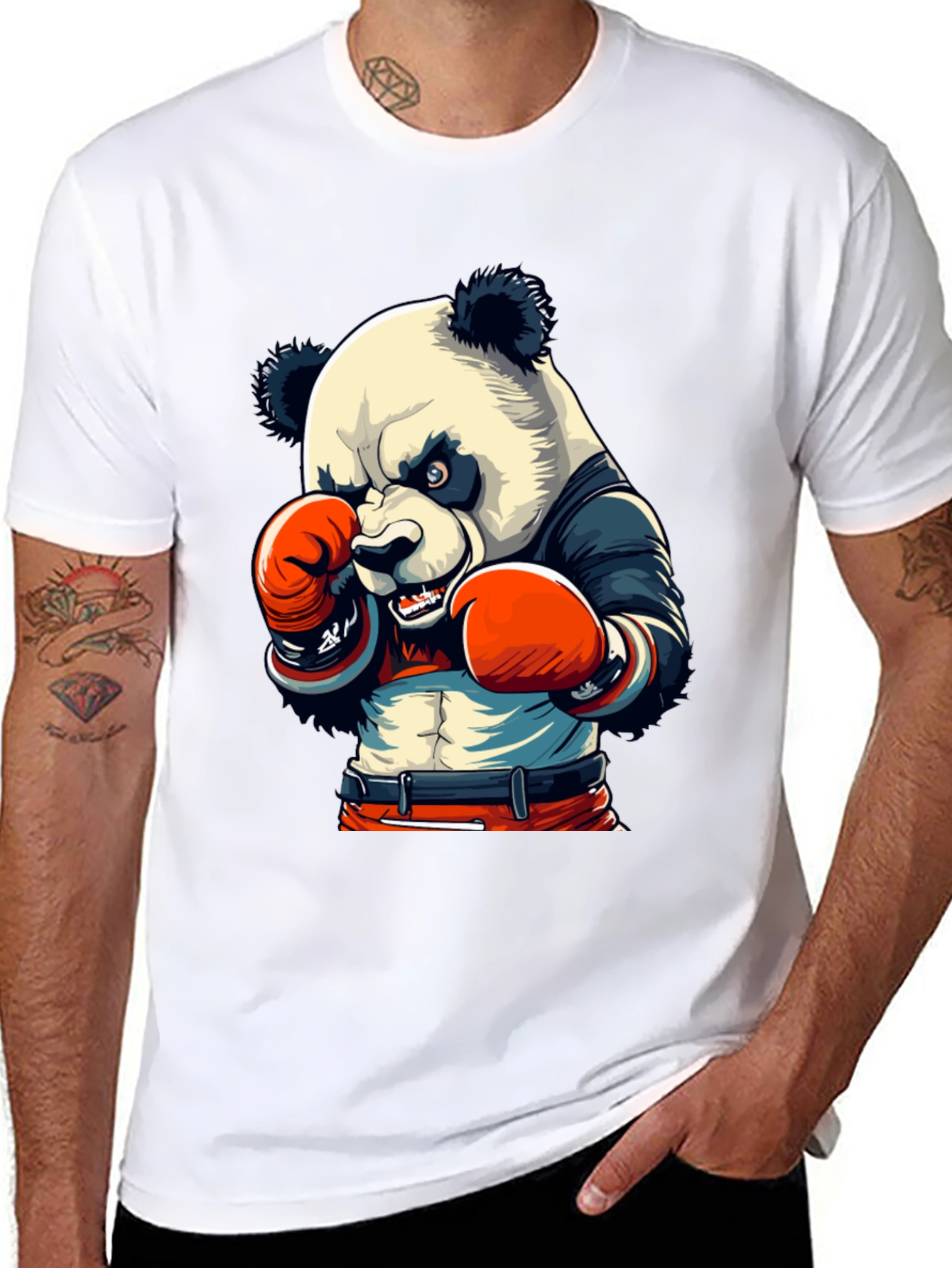 Black Panda Boxer Graphic Tee - Men's Black T-Shirt view 8